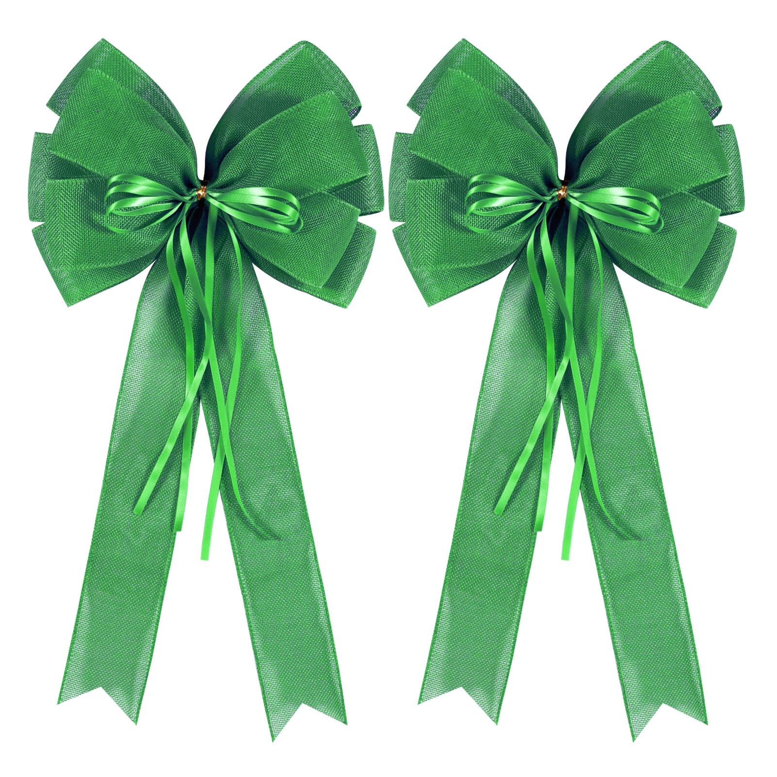 2 PCS Green St Patricks Day Wreath Bow Decor,St Patricks Day Tree Topper Bow Decorations,Decorative Bow with Green Burlap and Gl