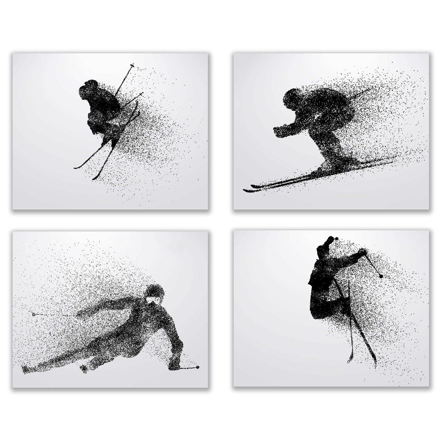 Summit Designs Skiing Wall Art Prints - Silhouette - Set Of 4 (8X10) Ski Poster Photos - Bedroom - Man Cave