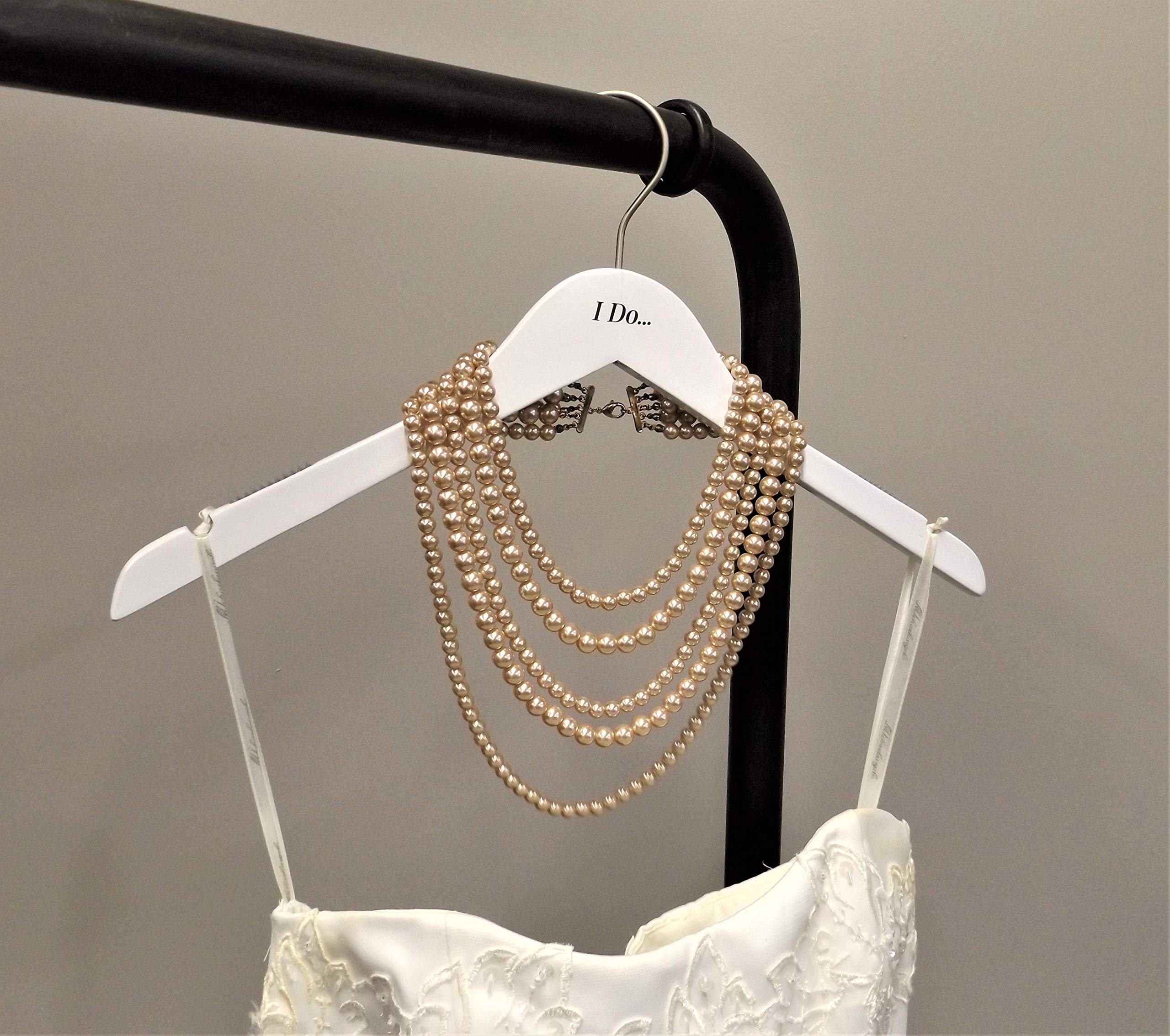 NAHANCO IDO20117 Bridal Hanger Set  White Wooden Hangers Imprinted with I Do and I Do Too  17 (2 Piece Set)