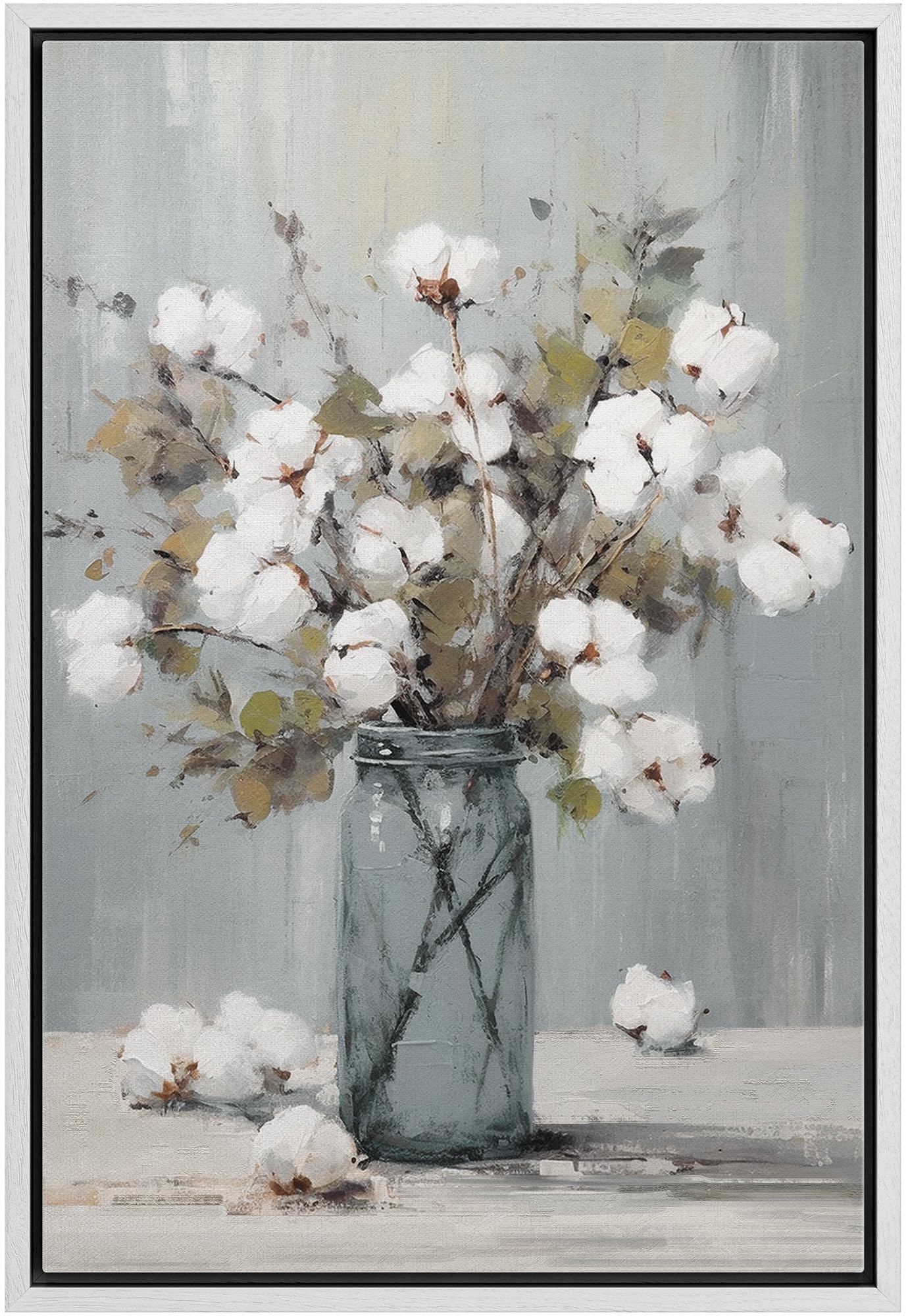 Wall26 Framed Canvas Print Wall Art Watercolor Cotton Flower Still Life Nature Wilderness Illustrations Modern Art Botanical Flo