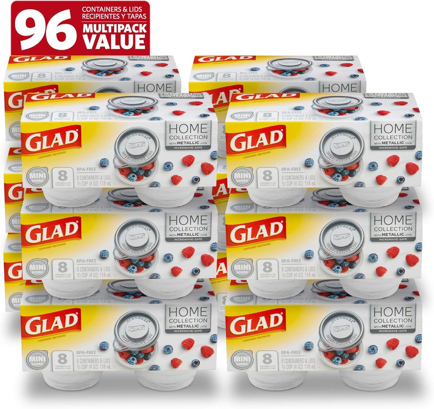 Glad Gladware Home Mini Round Food Storage Containers - Small Meal Container Holds Up To 4 Ounces Of Food - Lock Tight Seal, 8 C