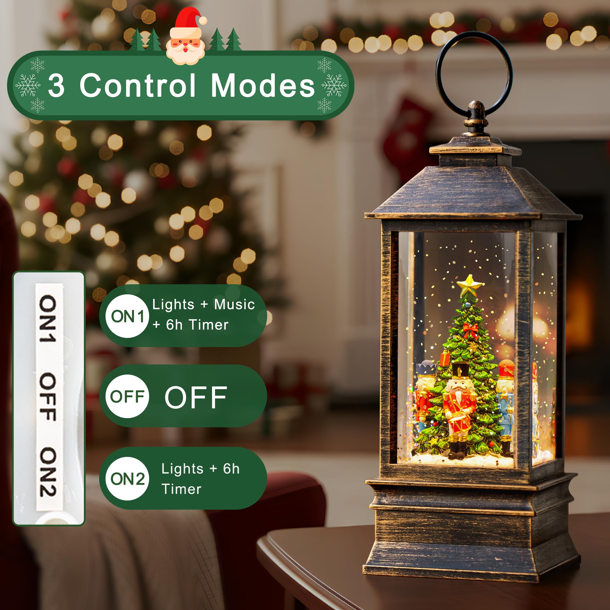 Christmas Snow Globe Water Lantern with Nutcracker Scene Battery Operated or USB Powered Musical Lighted Holiday Decoration for