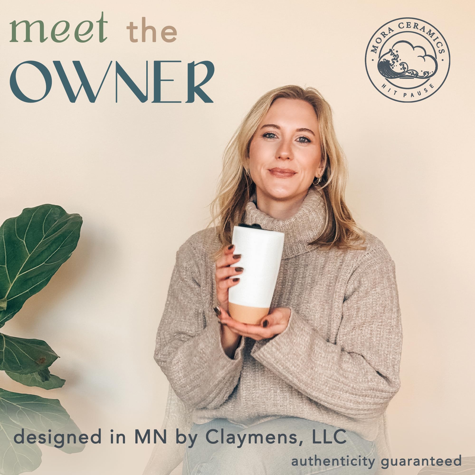 Mora Double Wall Ceramic Coffee Travel Mug With Lid, 14 Oz, Portable, Microwave, Dishwasher Safe, Insulated Reusable Tall Cup, S