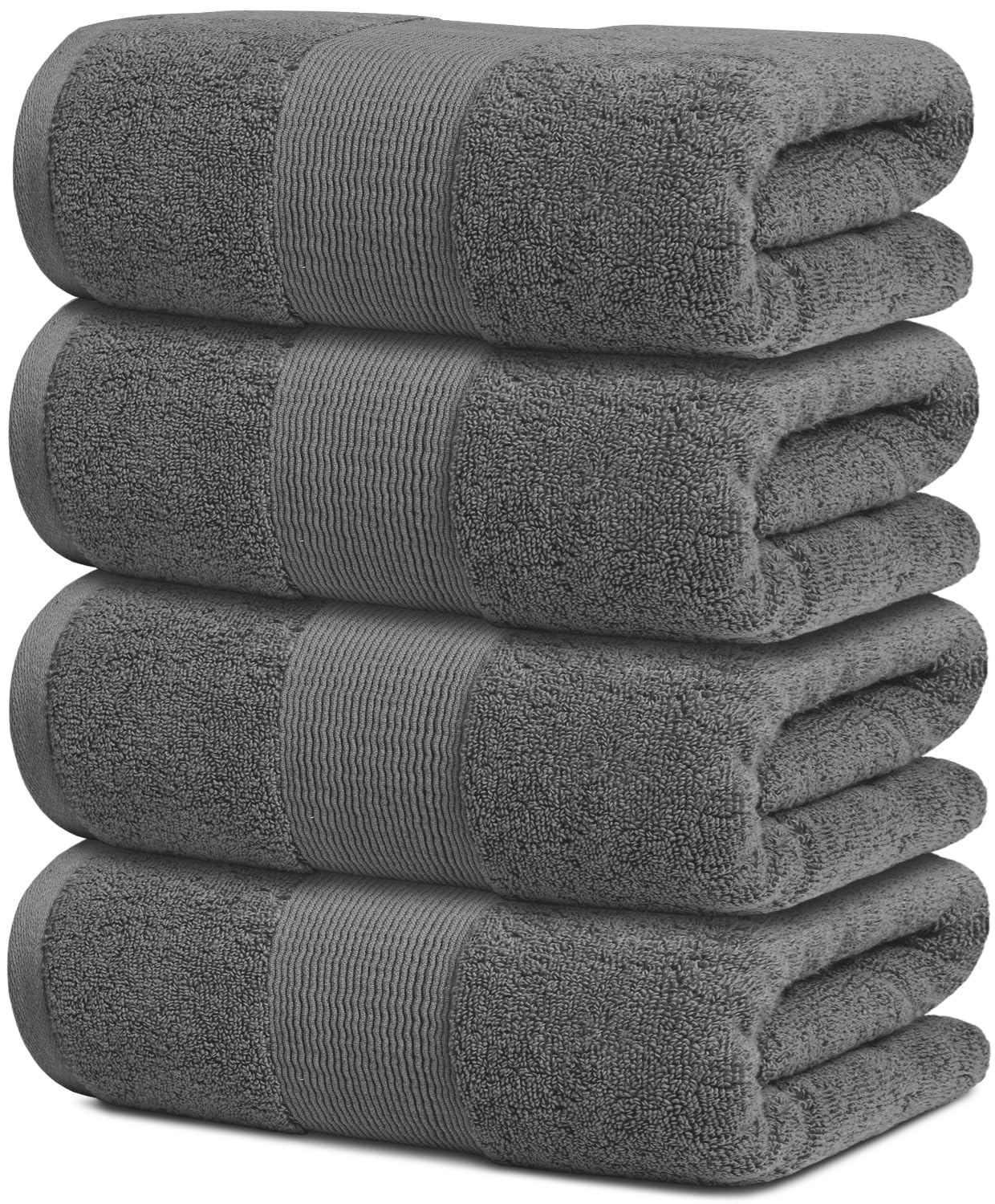 White Classic Resort Collection Soft Bath Towels | 28X55 Luxury Hotel Plush & Absorbent Cotton Bath Towel Large [4 Pack, Smoke G