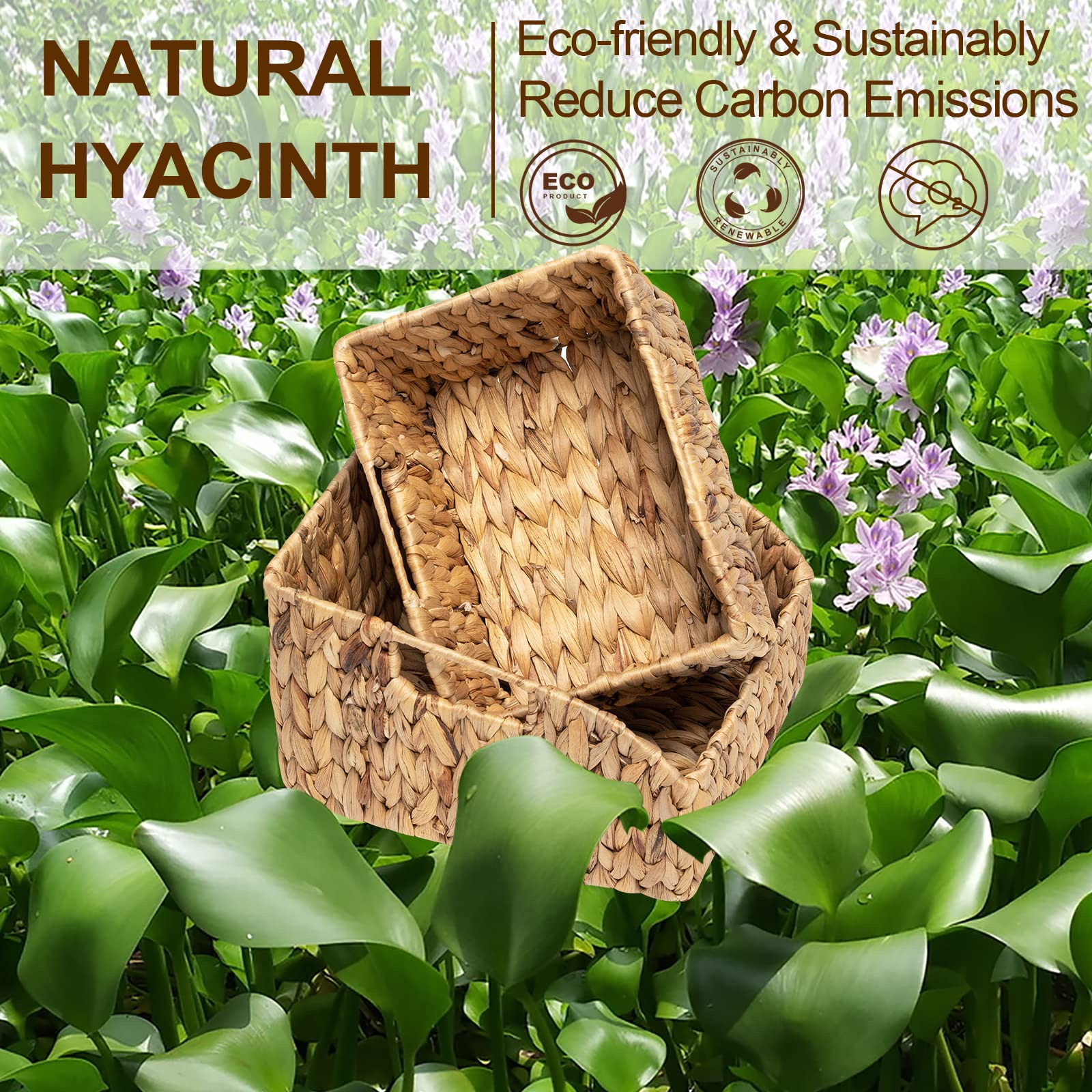 Fairyhaus Wicker Baskets 2 Pack, Natural Large Wicker Baskets For Storage, Nesting Hand-Woven Water Hyacinth Wicker Baskets For