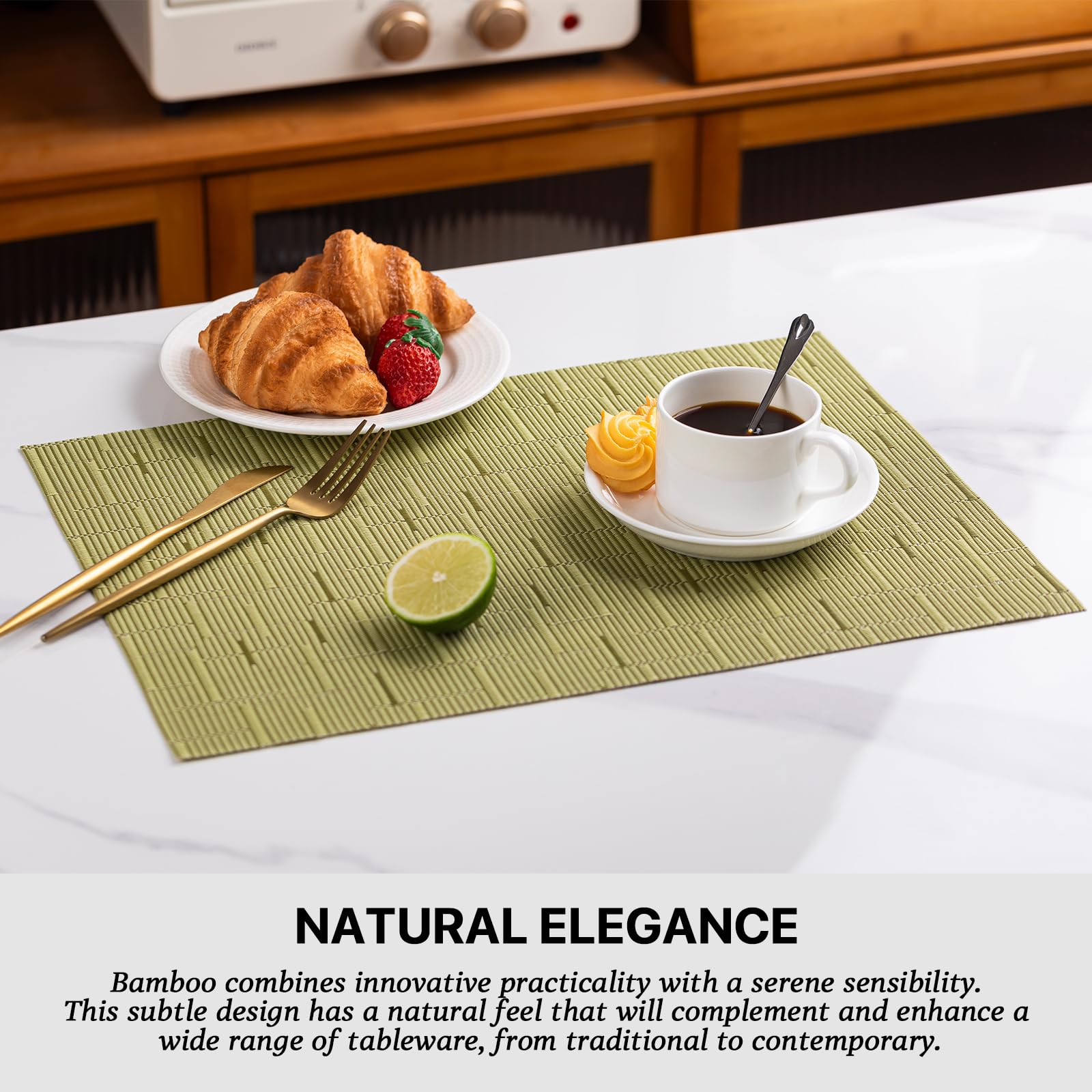 Lexmore Pvc Woven Placemats 8 Pcs Wipeable Indoor/Outdoor Table Mats Washable Vinyl Place Mats For Dining Table, Set Of 8-Pea Gr