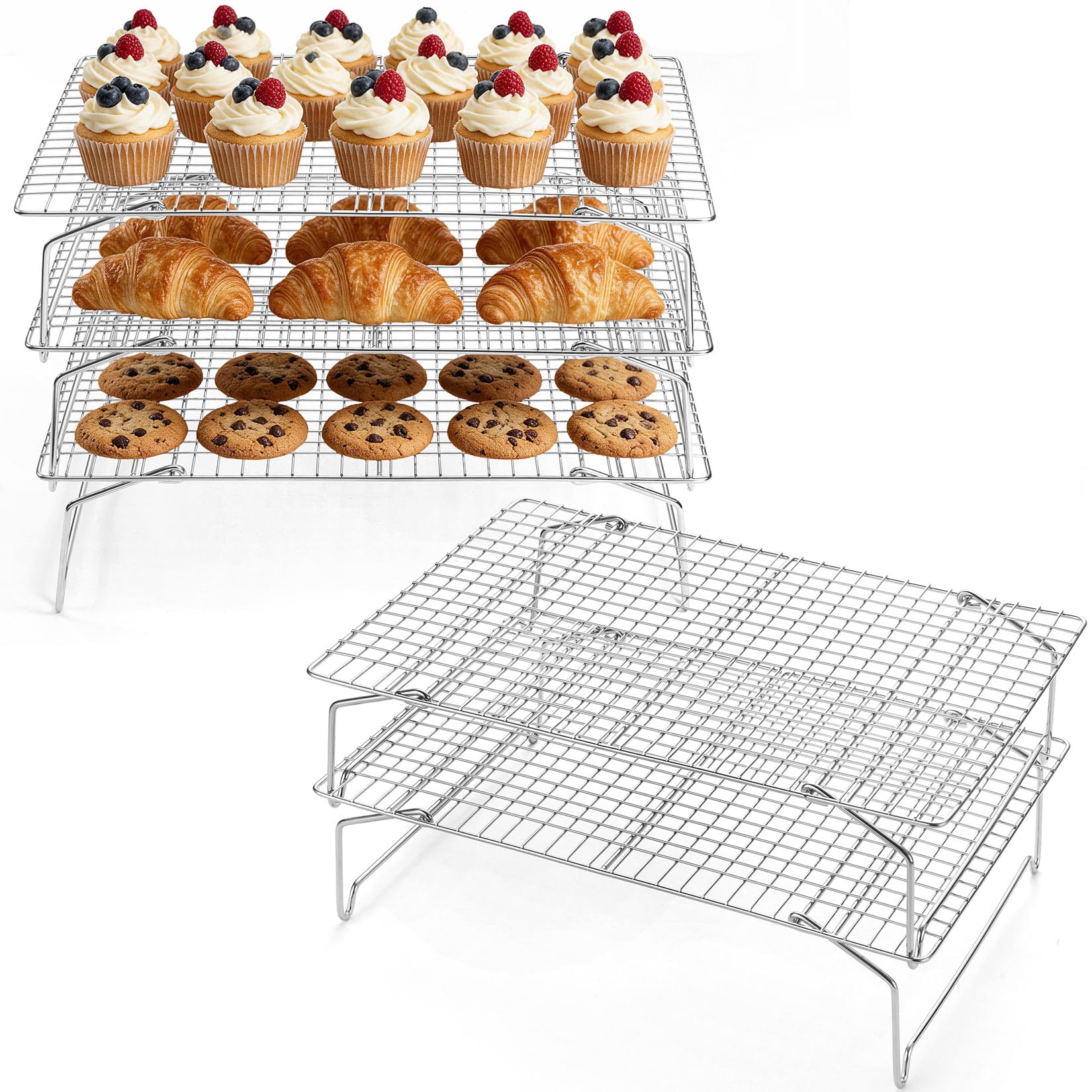 P&P CHEF 5 Tier Stackable Cooling Racks for Cooking and Baking, 15 x 10