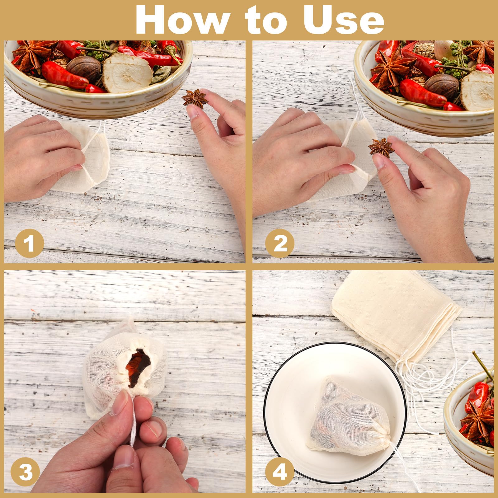 24Pcs Spice Bags For Cooking, 3.86X3.15 Inch Drawstring Pho Soup Muslin Empty Tea Bags Straining Reusable Filter Cheesecloth Sac