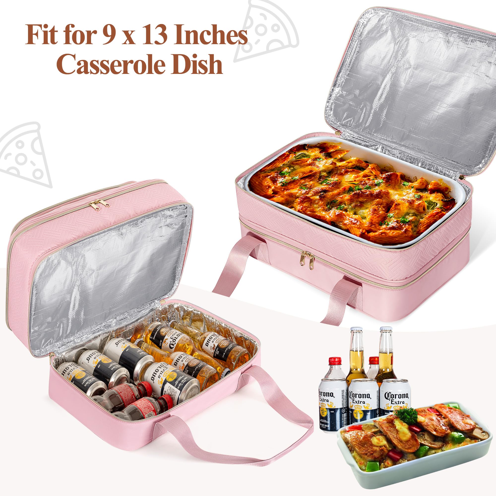 Prokva Insulated Casserole Carrier For Hot Or Cold Food, Thermal Lasagna Lugger Tote To Keep Food Warm, Double Decker Food Warme