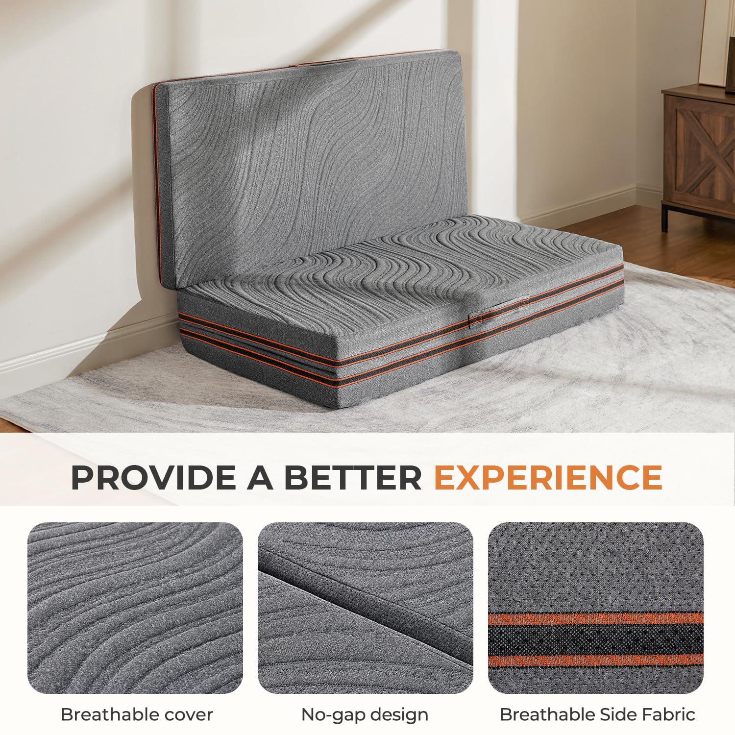 Sweetnight Trifold Mattress With Carry Bag - 4 Inch Portable Floor Mattress With Breathable & Washable Cover | Foldable Mattress