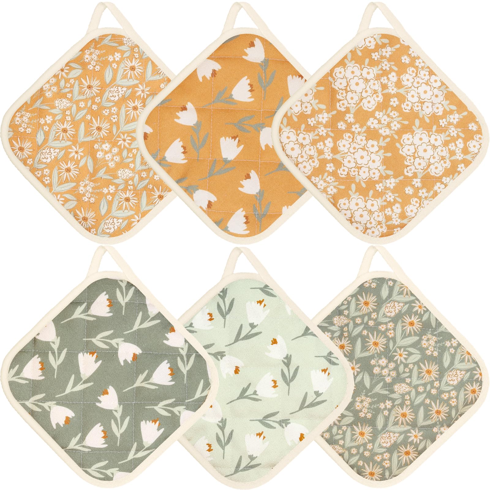 6 Pack Pot Holders 100% Cotton Heat Resistant Potholder, Machine Washable Pot Holder, Hot Pads, Table Pads for Cooking Baking (S