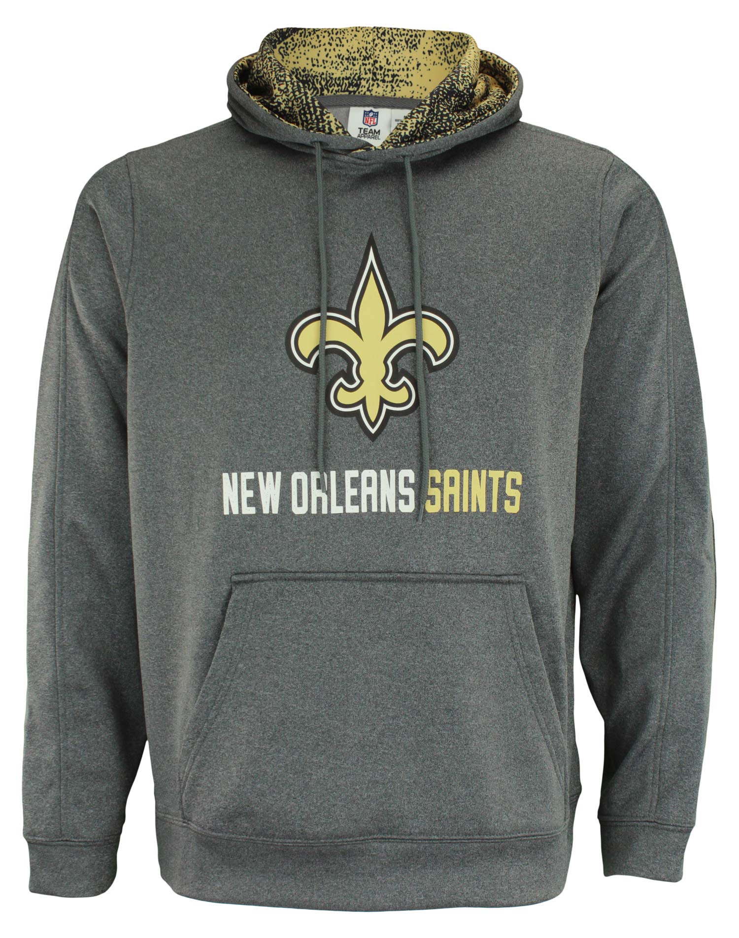 Zubaz Nfl Mens Heather Grey Fleece Hoodie With Static Colored Hood, Pro Football Hoodie, New Orleans Saints, Medium
