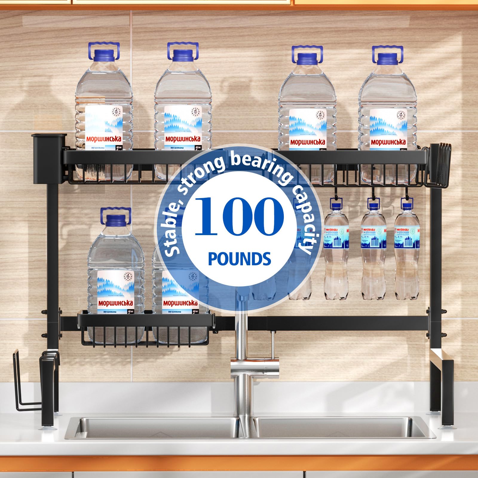 Snslxh 2-Tier Over The Sink Dish Drying Rack, Kitchen Large Dish Drying Rack Over The Sink, Suitable For Most Sinks, Effective D