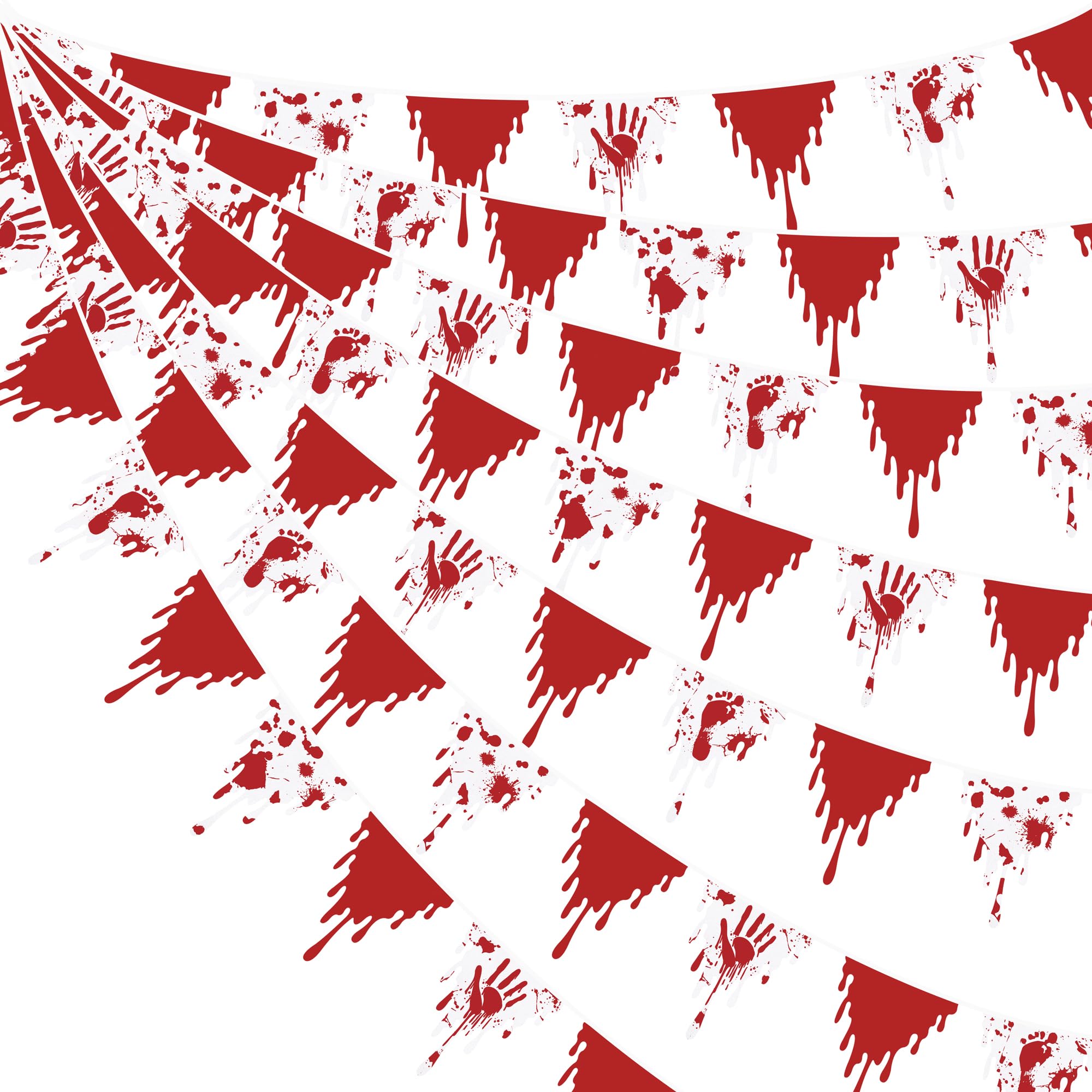 30Ft Halloween Party Decorations Red Bloody Handprint Footprint Triangle Flag Banner Fabric Pennant Garland Streamers For Happy