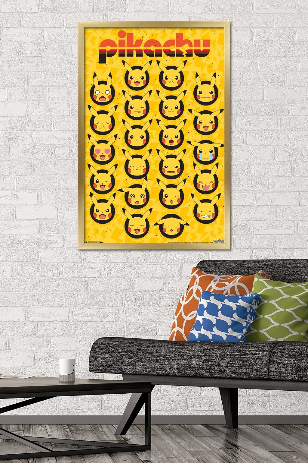 Trends International Pok  Mon - Pikachu Faces Wall Poster, 22.375'' X 34'', Gold Framed Version