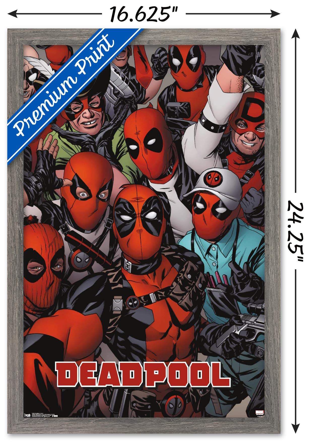 Trends International Marvel Comics Deadpool - Faces Wall Poster, 22.4L X 14.7W, Barnwood Framed Version