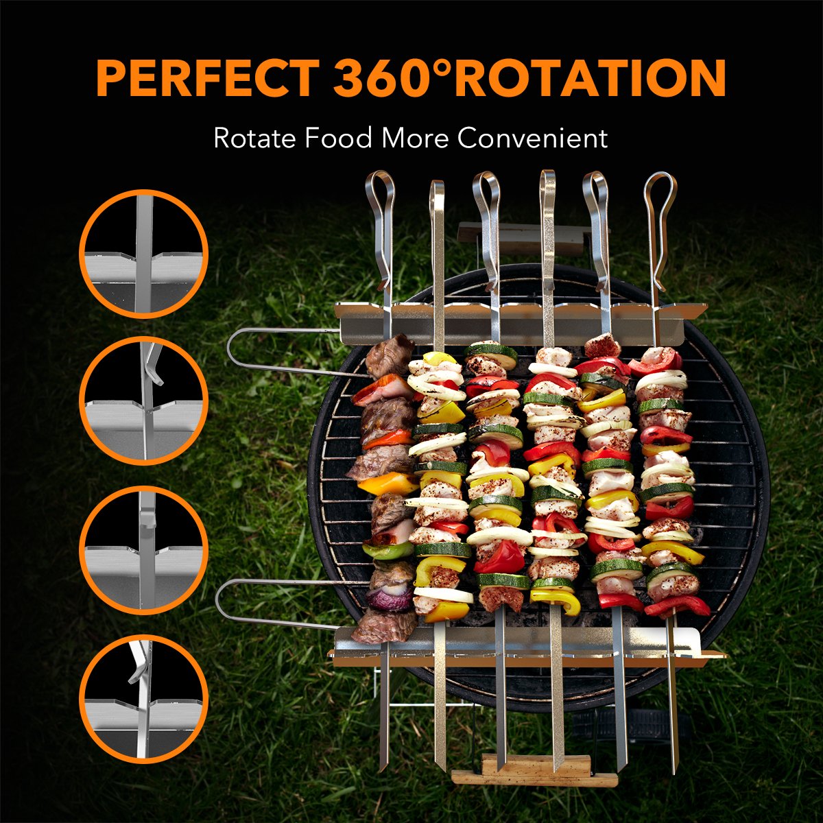 Barbecue Skewer, Bearmoo 17    Stainless Steel Shish Kabob Skewers - 0.35    Width Flat Bbq Metal Skewers For Grilling (Set Of 6