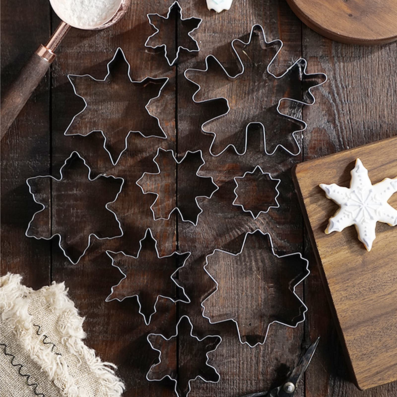 Snowflake Cookie Cutter Set Of 10 Pcs, Stainless Steel Snowflake Shaped Christmas Cookie Cutters Fondant Baking Molds