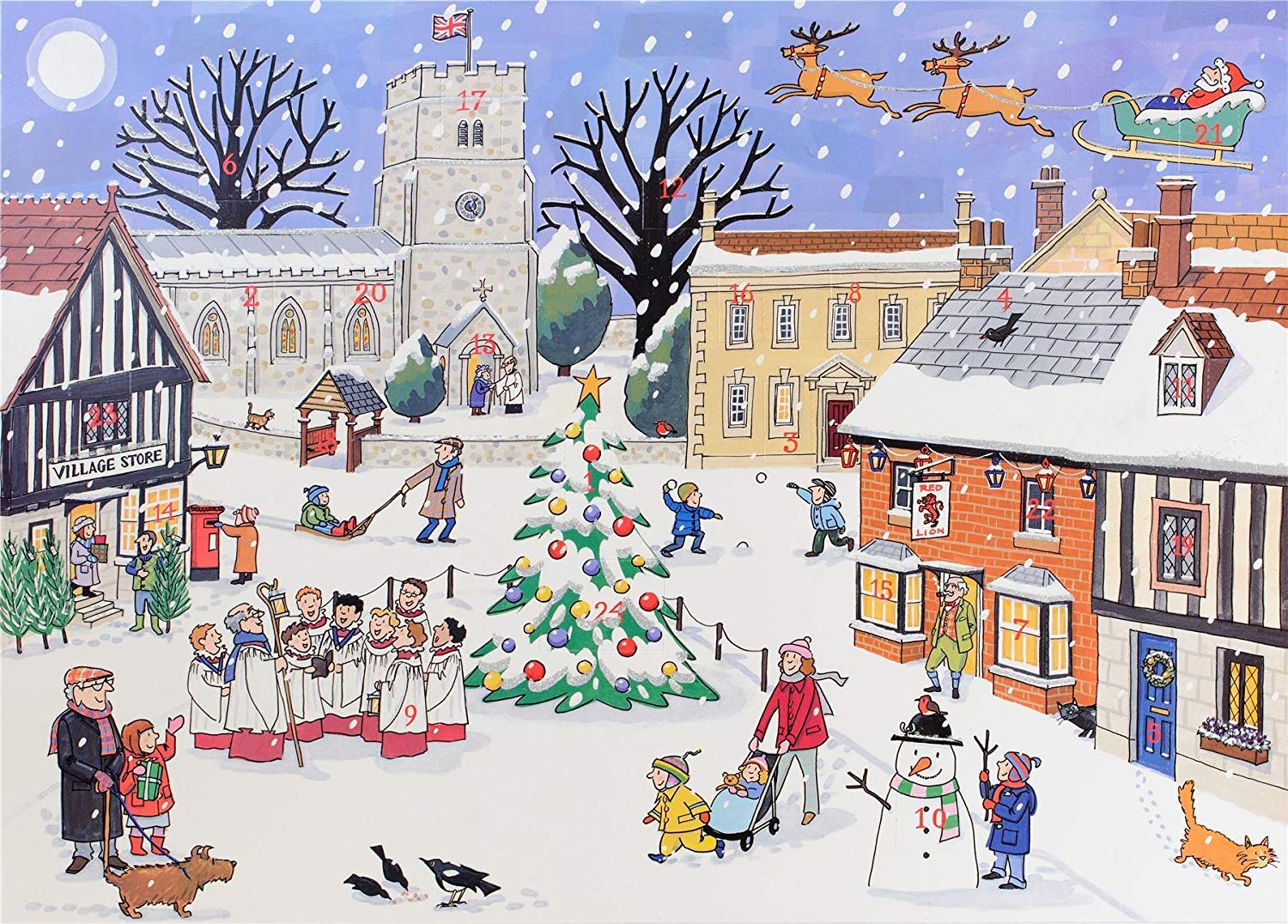 Alison Gardiner Famous Illustrator Unique Traditional Advent Calendar - Designed in England - Quaint English Village for the Mer