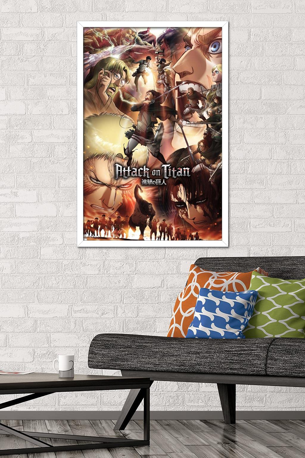 Trends International Attack On Titan: Season 3 - Key Art Wall Poster, 22.37'' X 34.00'', White Framed Version