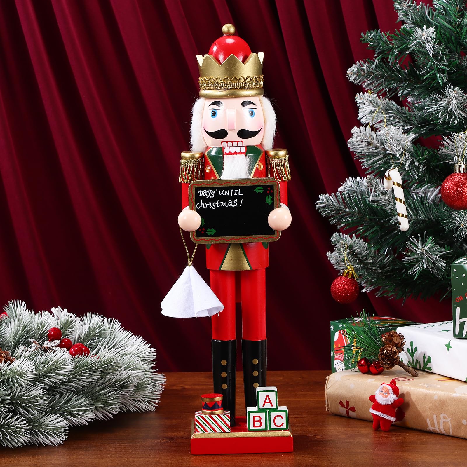 NOLITOY Christmas Decorations Christmas Soldier Nutcracker, Red Wooden Nutcracker with Chalkboard Traditional Figure for Xmas Th