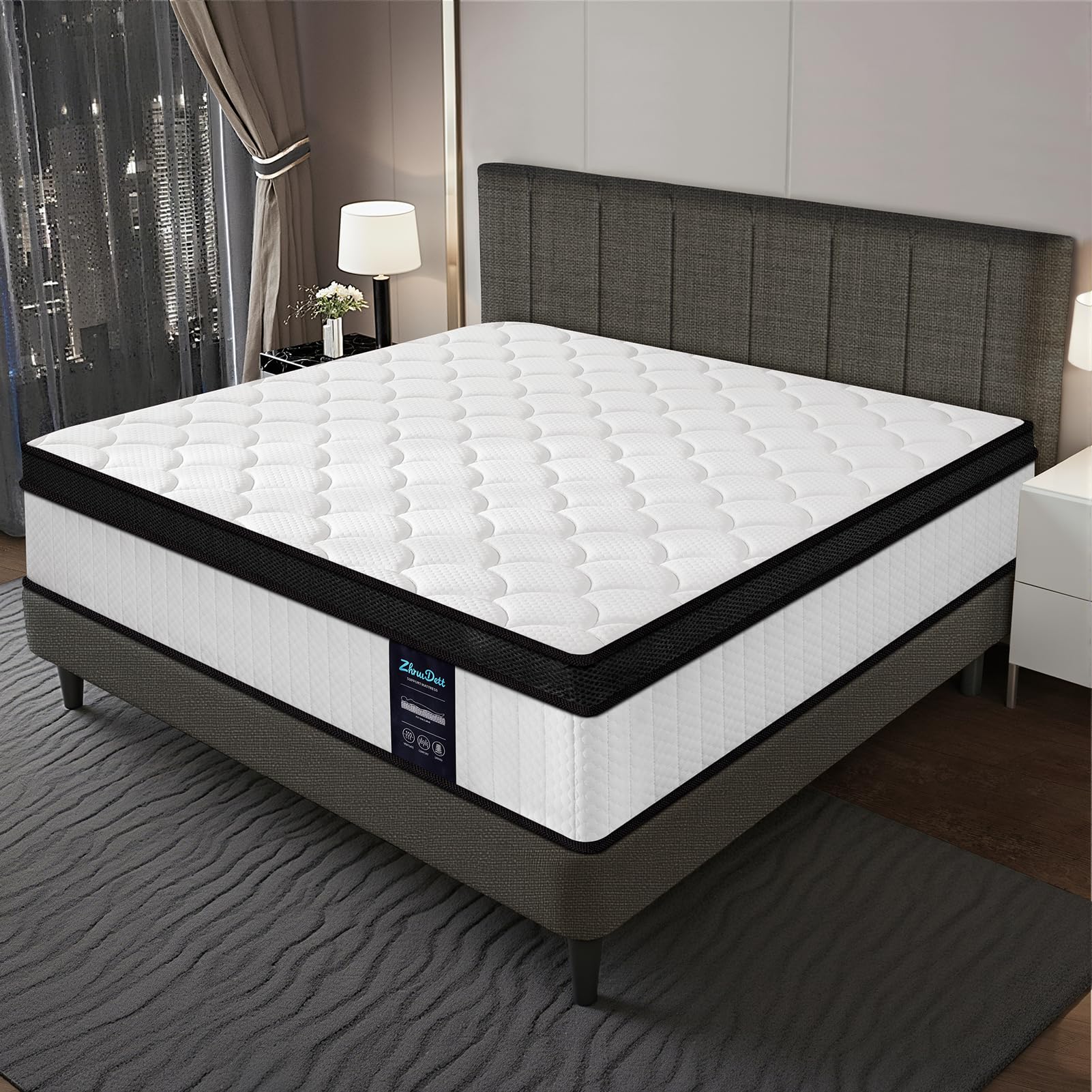 Zhruidett Queen Mattress 10 Inch Gel Memory Foam Mattress In A Box Hybrid Support Medium Firm For Pressure Relief And Cool Sleep