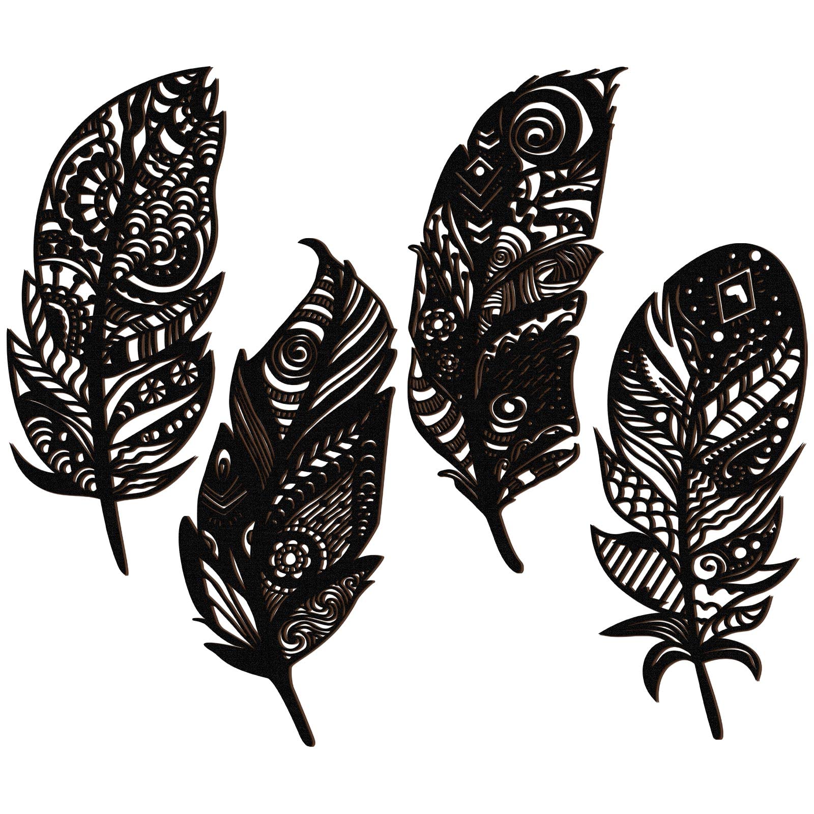 Qunclay 4 Pieces Feather Wall Decor Wooden Feather Wall Art Boho Wall Decor Laser Cut Hanging Mandala Large Rustic Farmhouse Woo