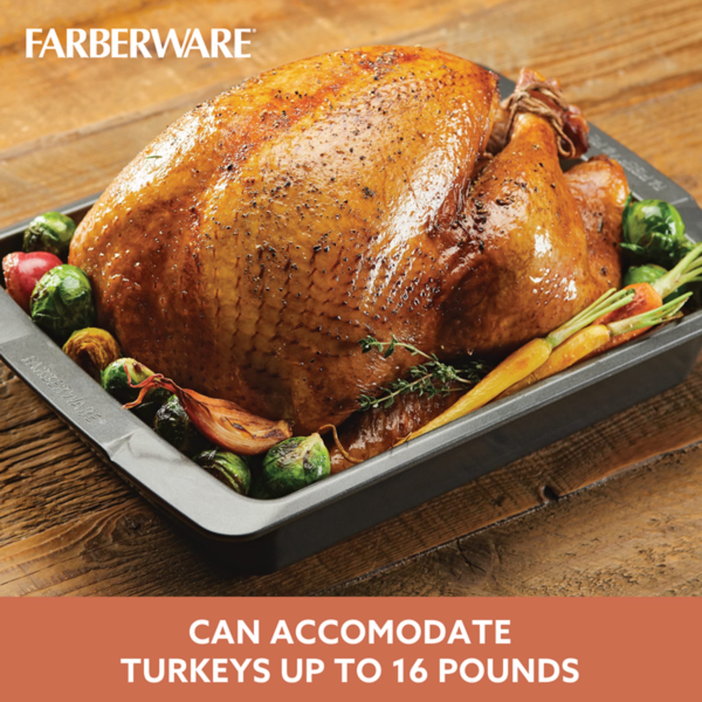 Farberware Bakeware Nonstick Roasting Pan/Roaster With U-Rack, 14.75 Inch X 10.75 Inch - Gray