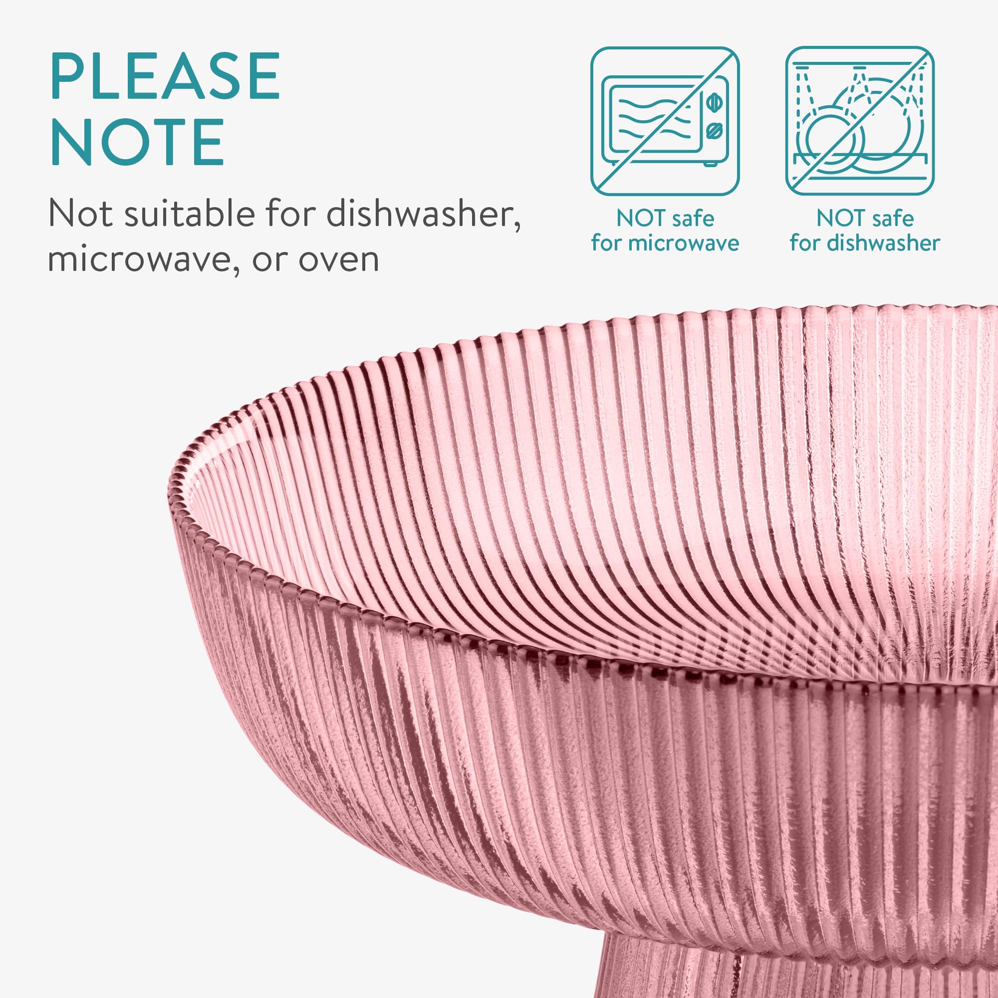 Navaris Decorative Fluted Coloured Glass Bowl - Fruit Snacks Sweets Centerpiece Dish - 26cm Diameter - Red Tinted