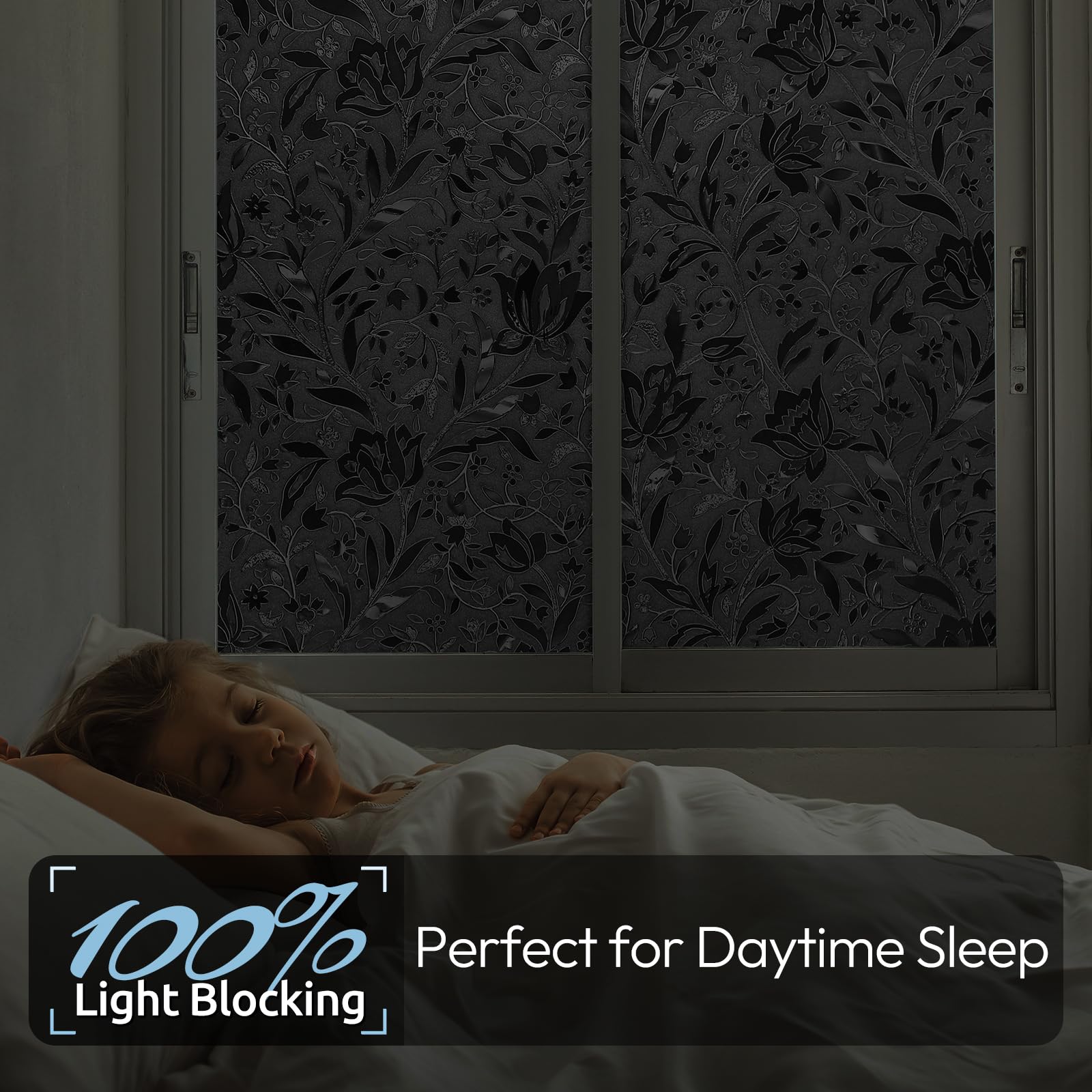 rabbitgoo Total Blackout Window Film Sun Blocking, Black Privacy Window Film Light Blocker, Stained Glass Thermal Cling Heat Con