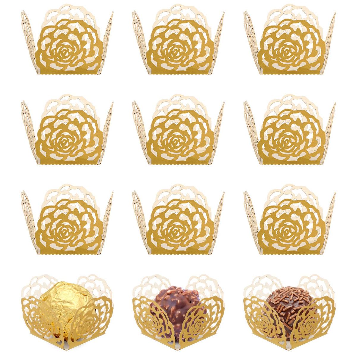 Alipis Truffle Wrappers Paper Candy Cups Gold Rose Truffle Cup Dessert Liners, Square Cupcake Liners Chocolate Baking Paper Cups