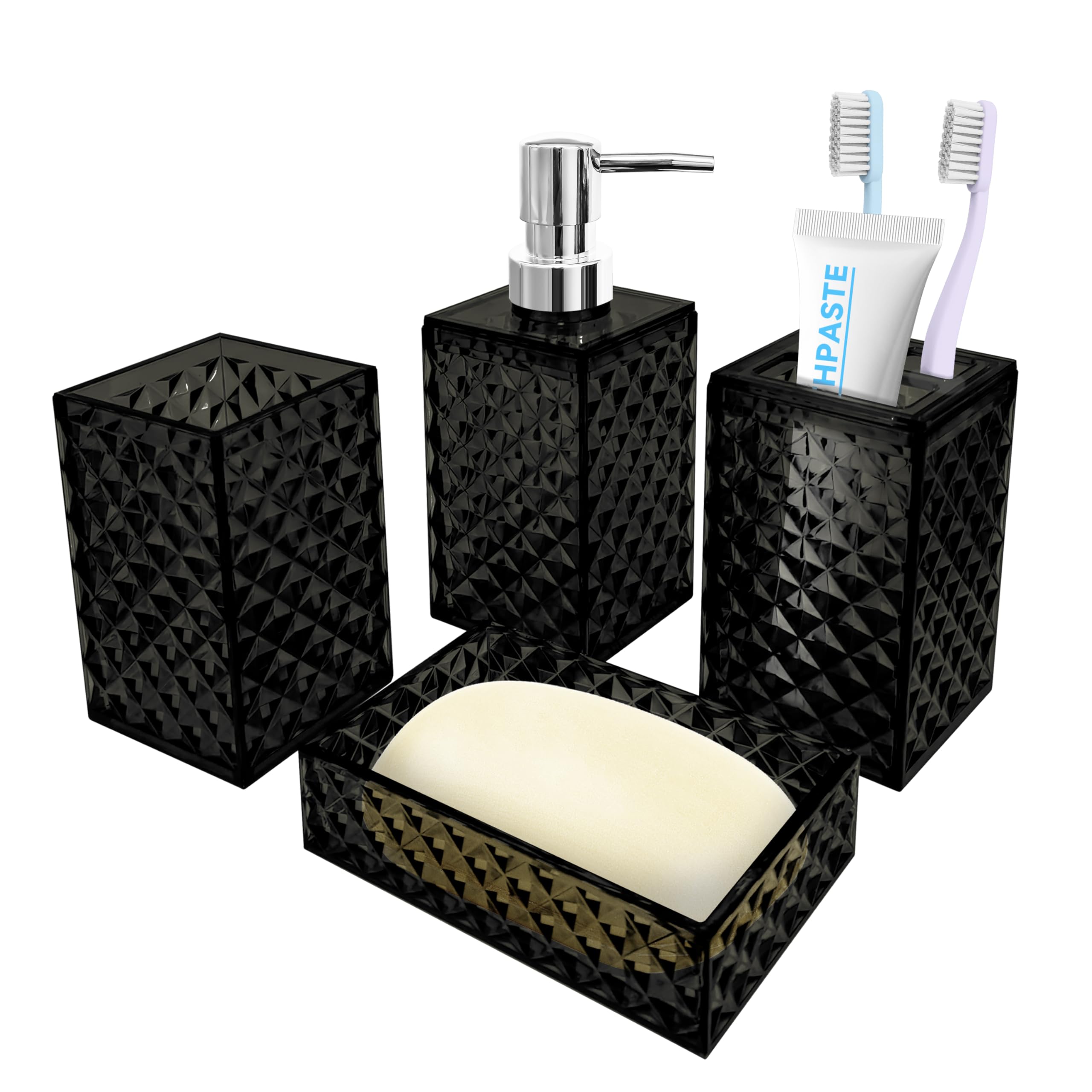 Seeatoo Bathroom Accessory Set, 4 Pcs Black Bathroom Accessories Set, Soap Dispenser And Toothbrush Holder Set, Soap Dish And Mo