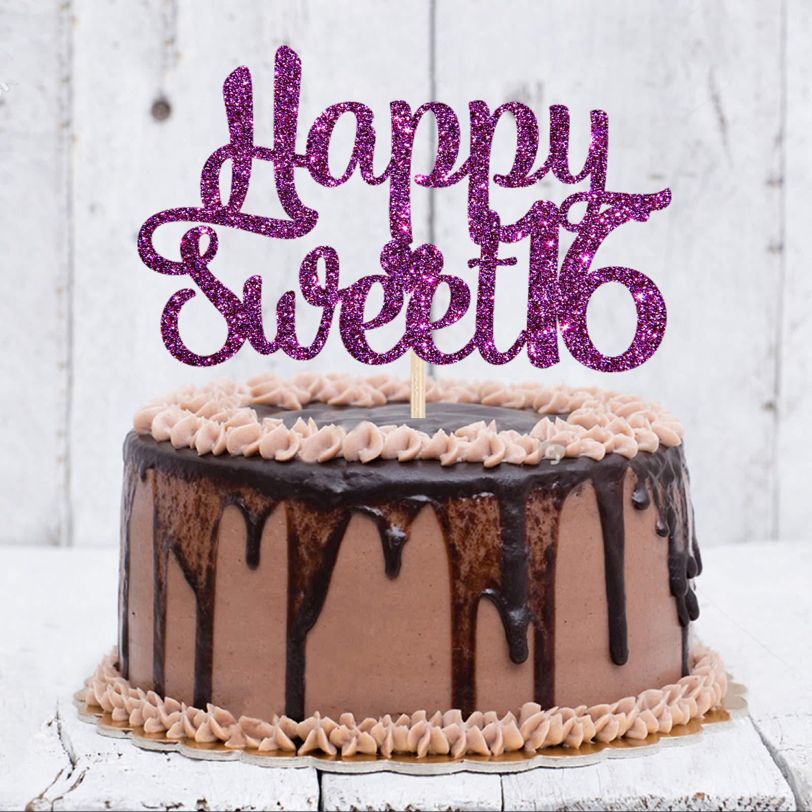 Innoru Glitter Happy Sweet 16 Cake Topper - 16Th Birthday Wedding Anniversary - Cheers To 16 Years Sweet Party Cake Decorations