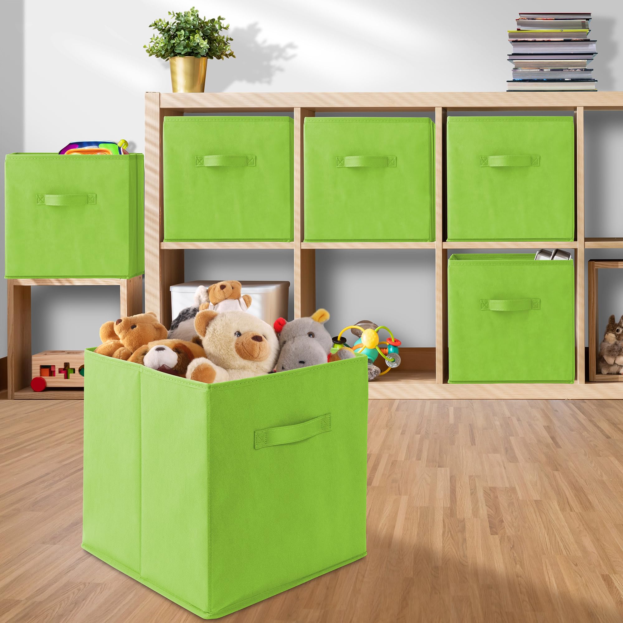 Casafield Set Of 6 Collapsible Fabric Cube Storage Bins, Lime Green - 13'' Foldable Cloth Baskets For Shelves, Cubby Organizers
