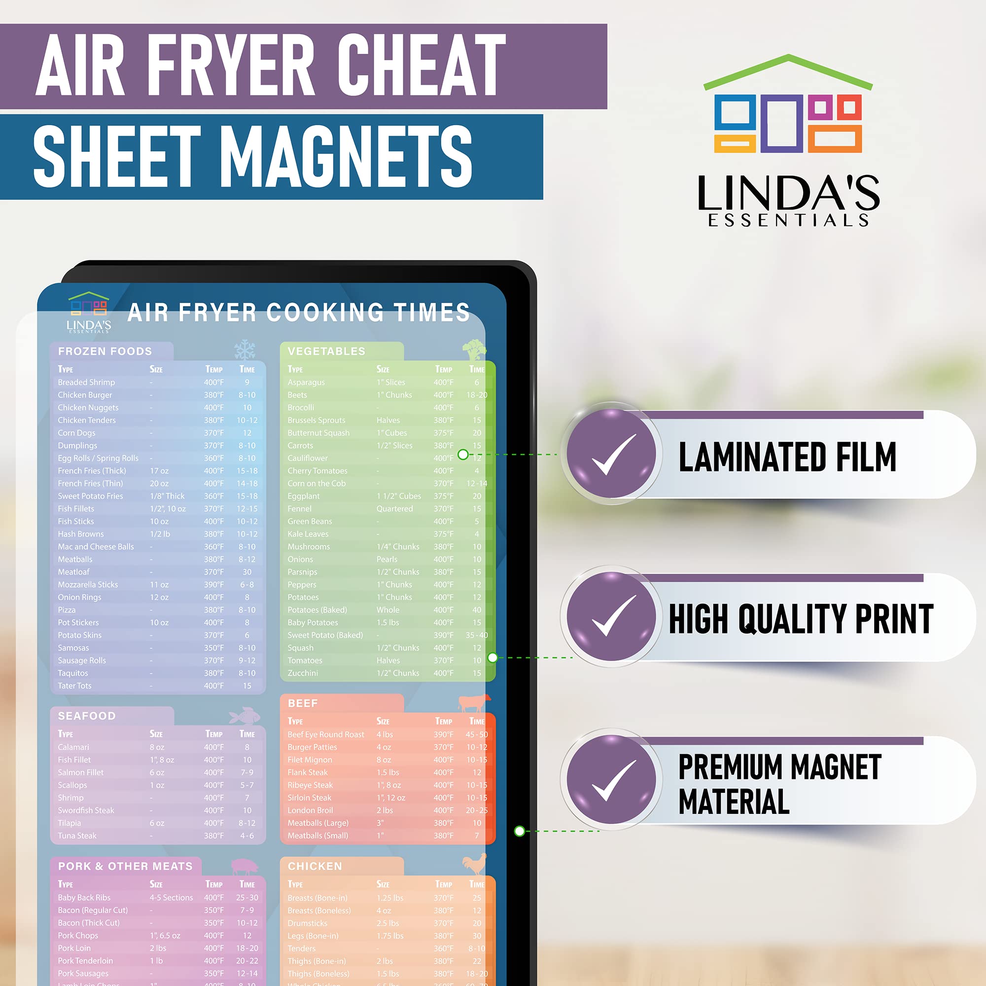 Air Fryer Magnetic Cheat Sheet Set by Linda