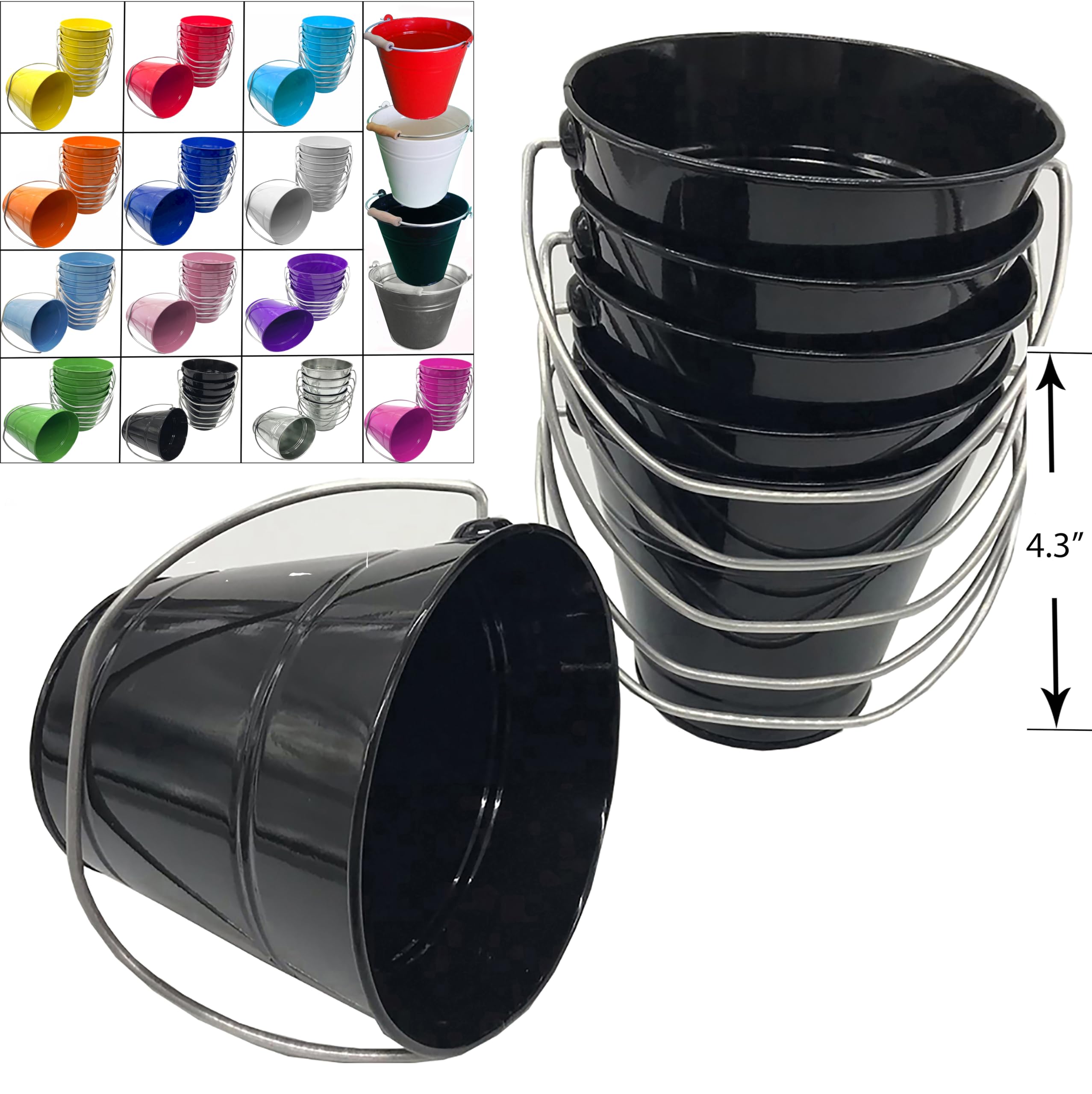 Italia 6 Pack Size 4.3 X 4.3 H, Quality Metal Bucket, 0.5 Quart Color Black 6-Pack