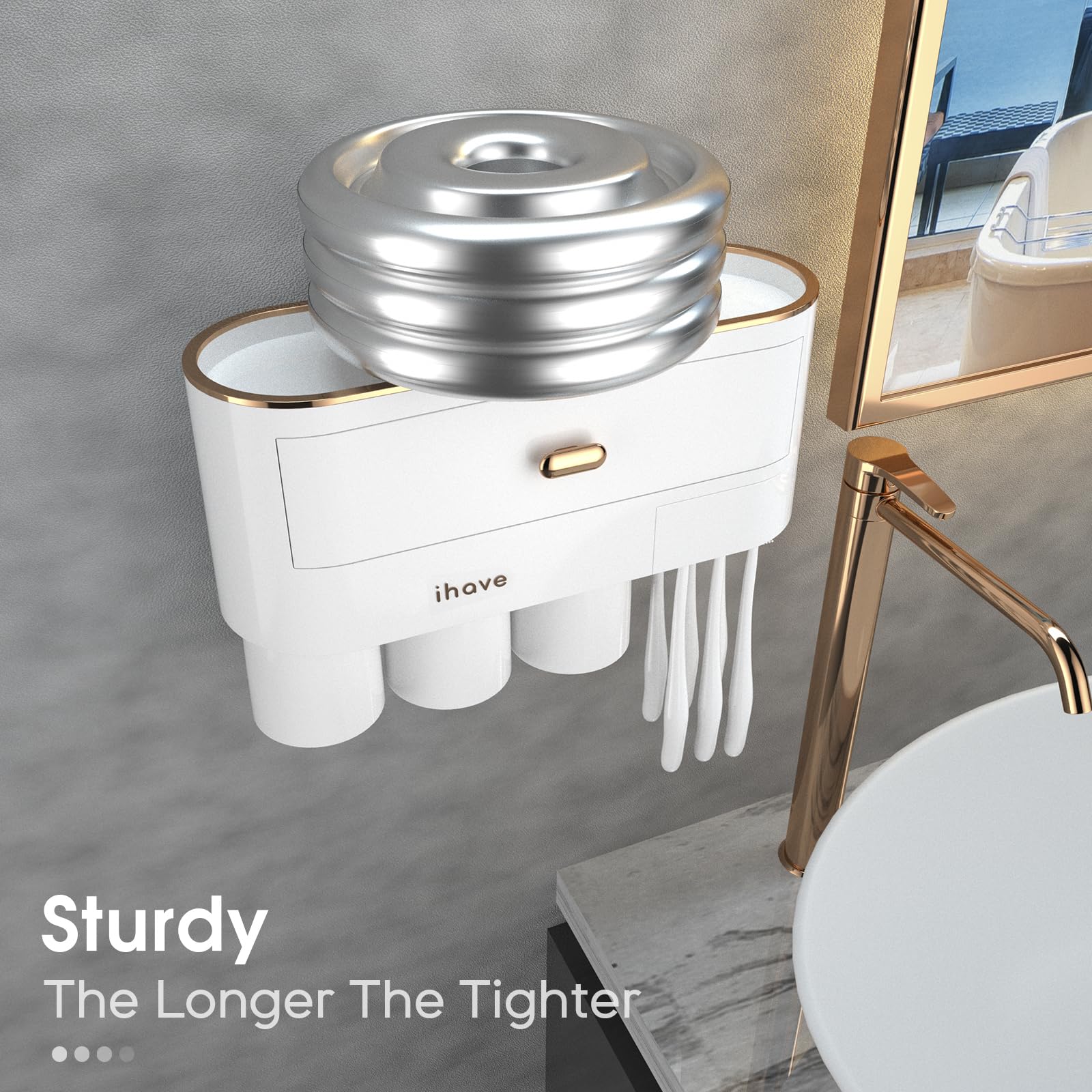 Ihave Toothbrush Holders For Bathrooms, 3 Cups Toothbrush Holder Wall Mounted With Large Capacity Drawer And Tray - Bathroom Org