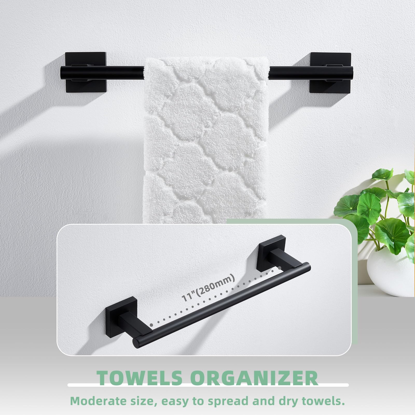 Suyar Matte Black Bathroom Towel Holder, Sus 304 Stainless Steel Short Hand Towel Bar For Wall, 13.78 Inch