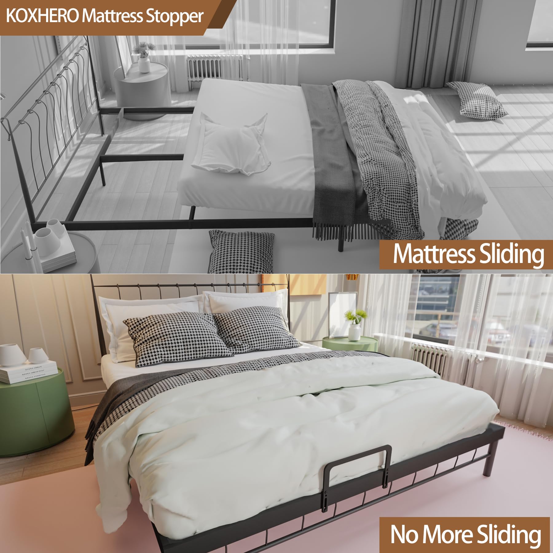 Koxhero Metal Bed Frame Mattress Slide Stopper(H5.2) Mattress Retainer Bar Bracket Holder 4Pcs Keeping Mattress From Sliding For