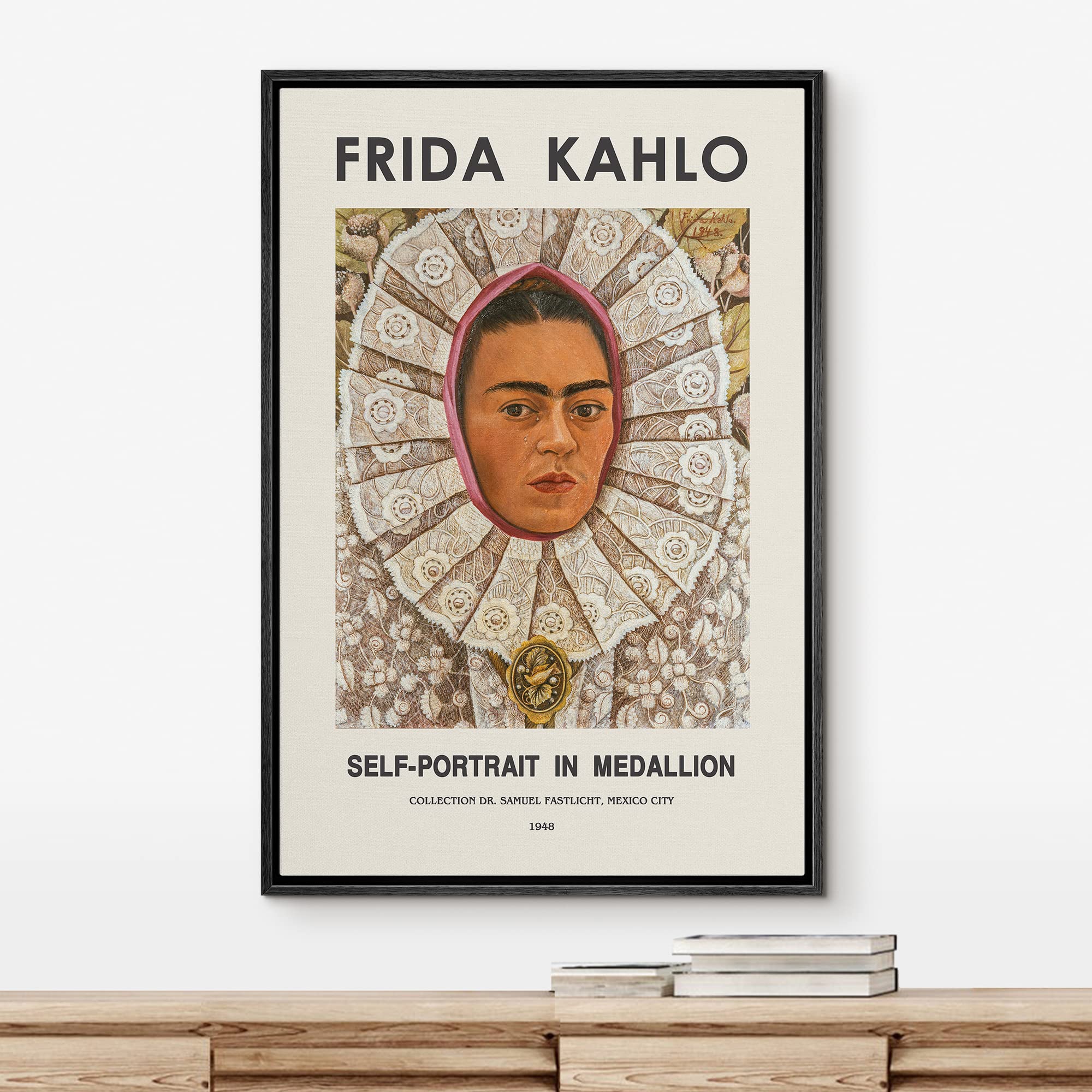 Idea4Wall Framed Canvas Print Wall Art Self-Portrait By Master Artist Frida Kahlo Historic Cultural Illustrations Fine Art Tradi
