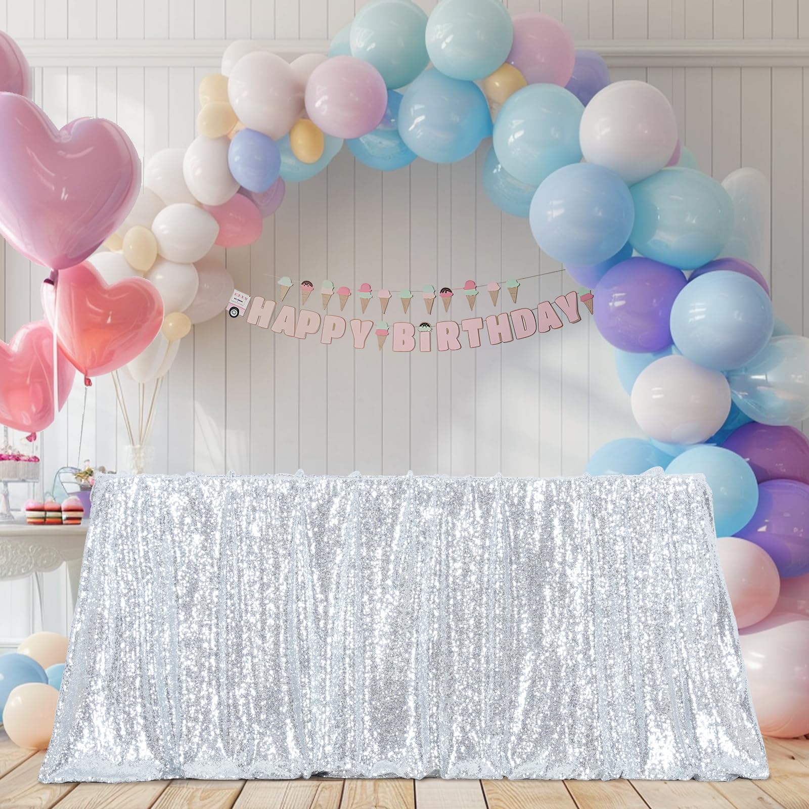 Poise3Ehome 50A72 Rectangle Silver Sequin Tablecloth For Party Cake Dessert Table Exhibition Events, Silvery