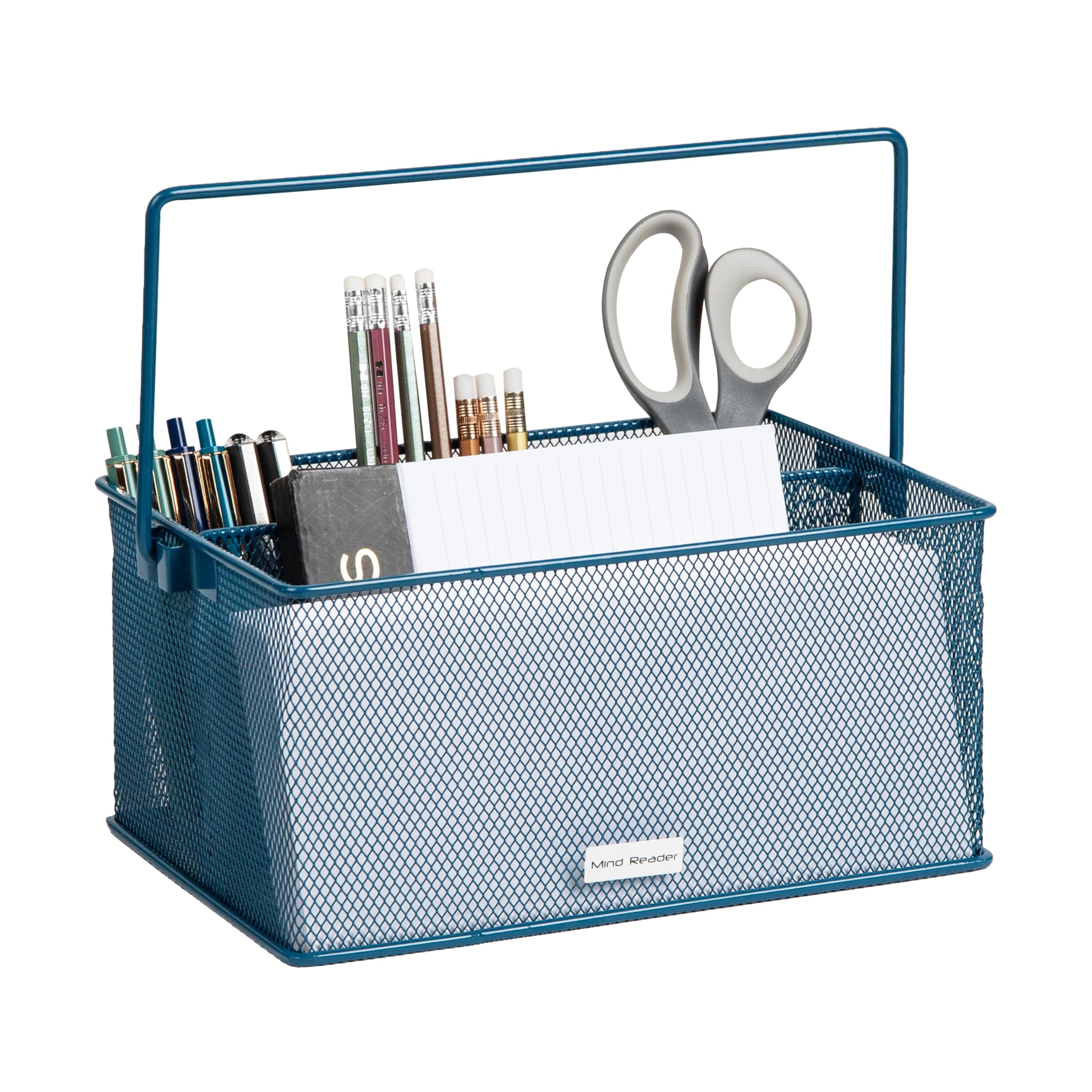 Mind Reader Storage Basket Organizer Utensil Holder, 4 Compartments, Turquoise
