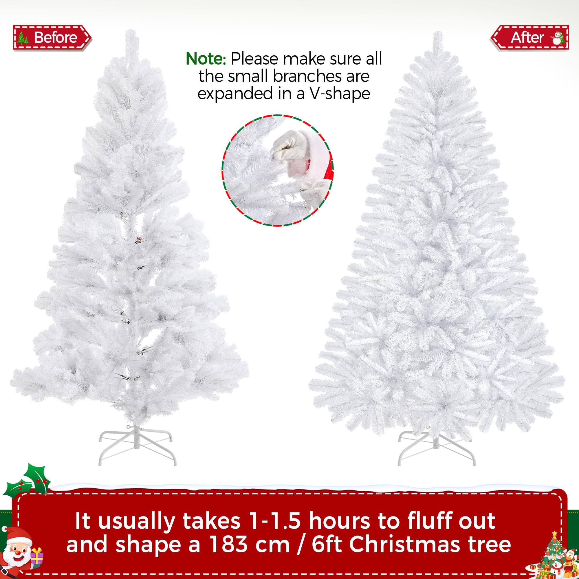 Yaheetech 6ft Pre-lit Spruce Artificial Hinged Christmas Pine Tree Prelighted Holiday Xmas Tree for Home Party Decoration with 3