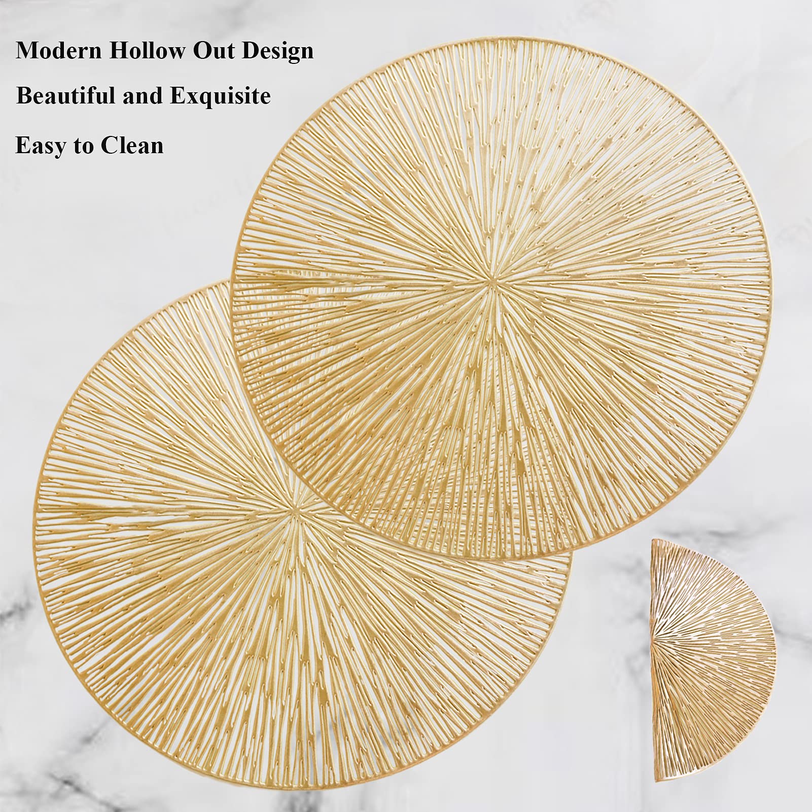 Utalek Round Placemats For Dining Table Set Of 4, Hollow Out Easy To Clean Table Mats Heat Resistant Wipeable Washable Non-Slip