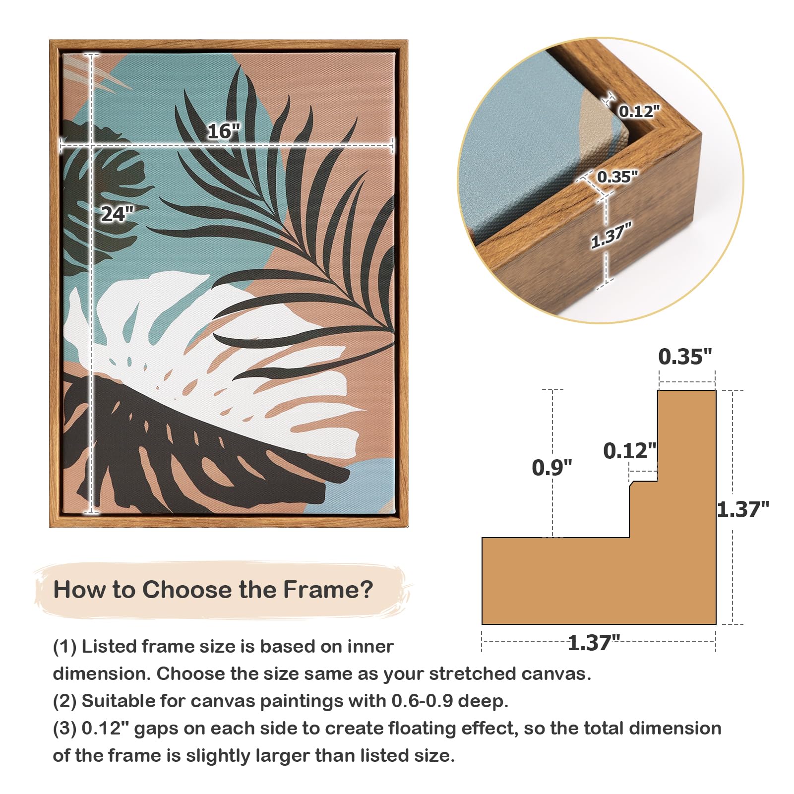 Folkor Floating Frame For 16X24 Inch Canvas Painting With 0.6-0.8'' Deep, 2 Pack Floater Frame For Canvas Prints Pictures, Oil P