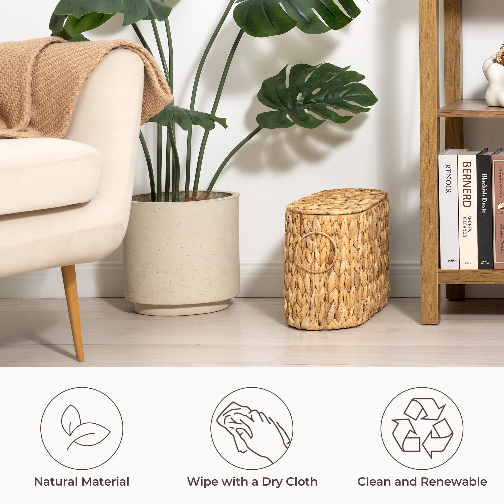 StorageWorks Toilet Paper Storage with Lid, Toilet Paper Storage Holder for 6 Regular Rolls, Wicker Basket for Bathroom, Natural