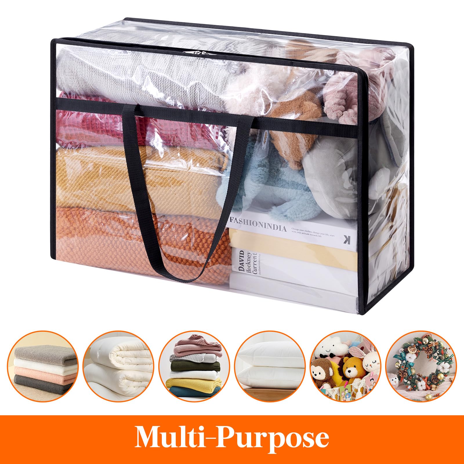 Lifewit 3 Pack Clear Clothes Storage Bags, 60L Plastic Blanket Storage Bags, Vinyl Foldable Moving Bags with Zipper, Closet Orga