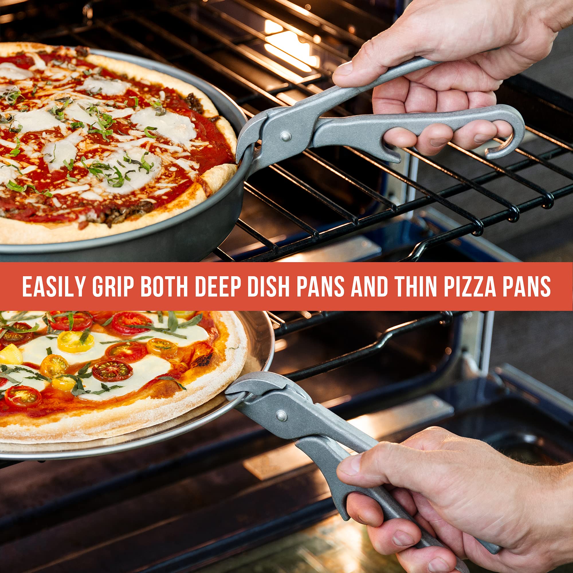 Chef Pomodoro Premium Pizza Pan Gripper, 8-Inch Cast Aluminum, Deep Dish Heavy Duty Pans, Gripper Clip Tongs For Oven Microwave