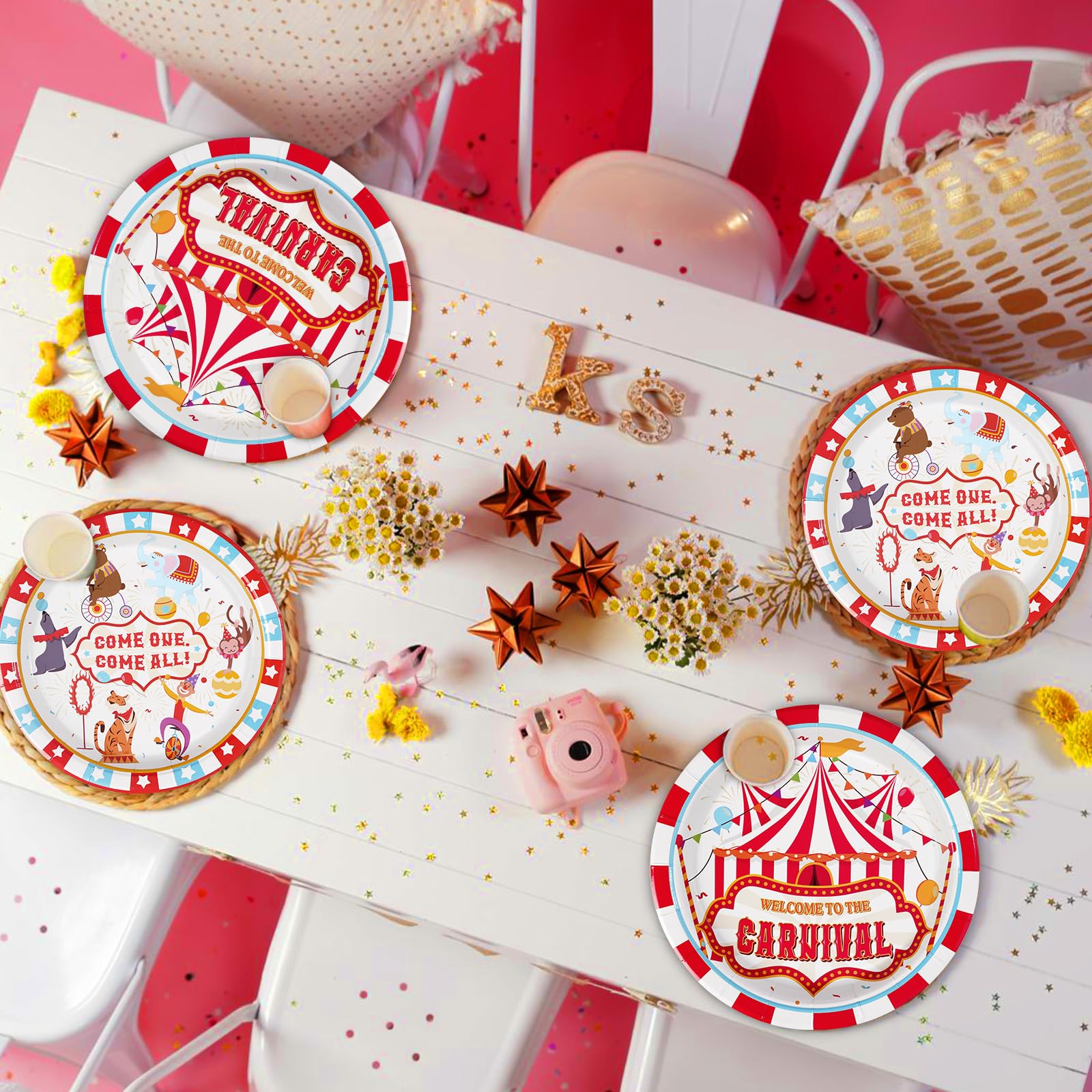 Grencian 96Pcs Carnival Party Decorations Carnival Circus Plates and Napkins Disposable Circus Theme Birthday Paper Tableware Se