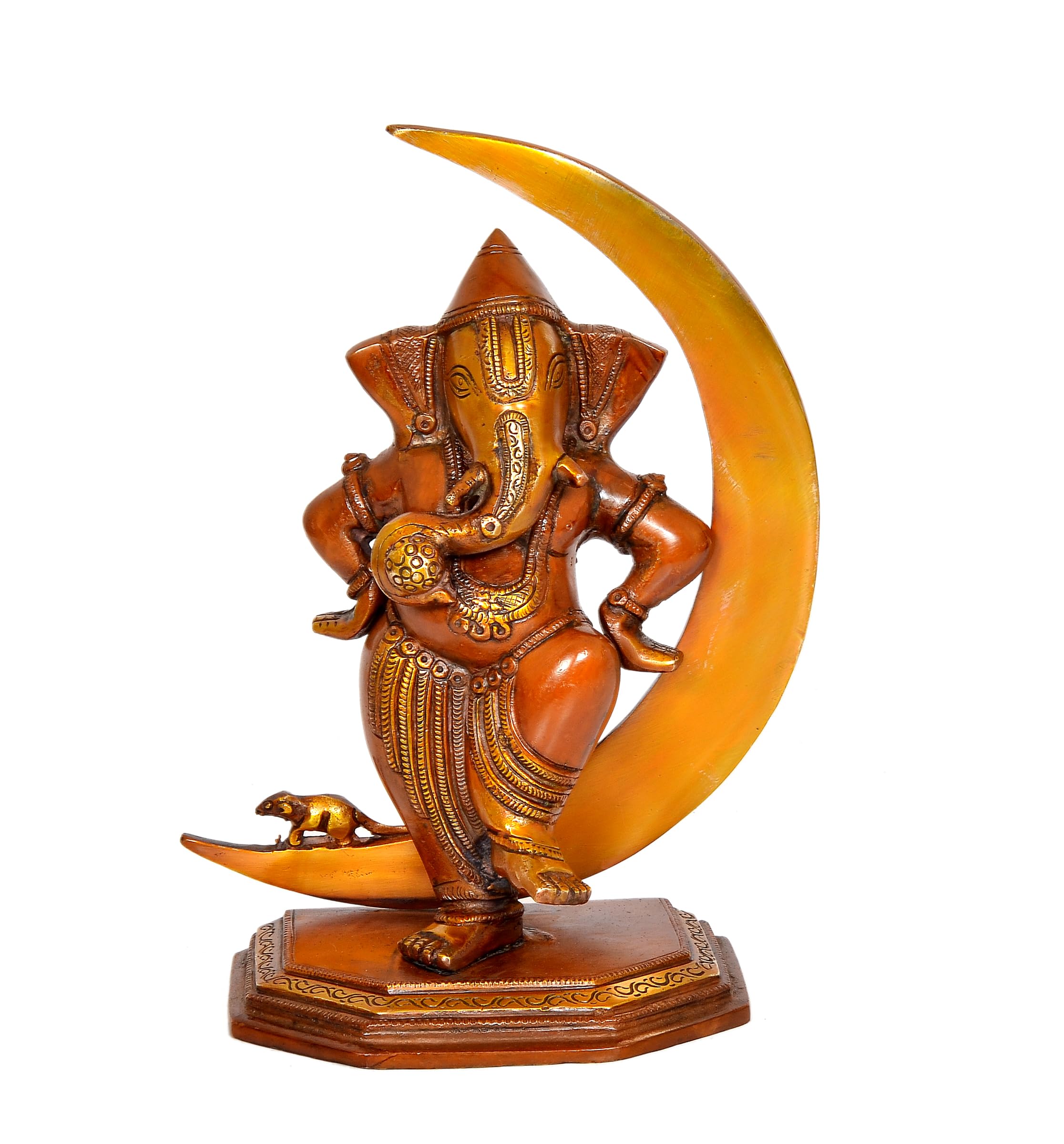 Dattatreya Brass Lord Ganesha Idol Statue Ganesh On Moon Decorative Sculpture For Home Office Temple Showpiece (Height 10 Inch)